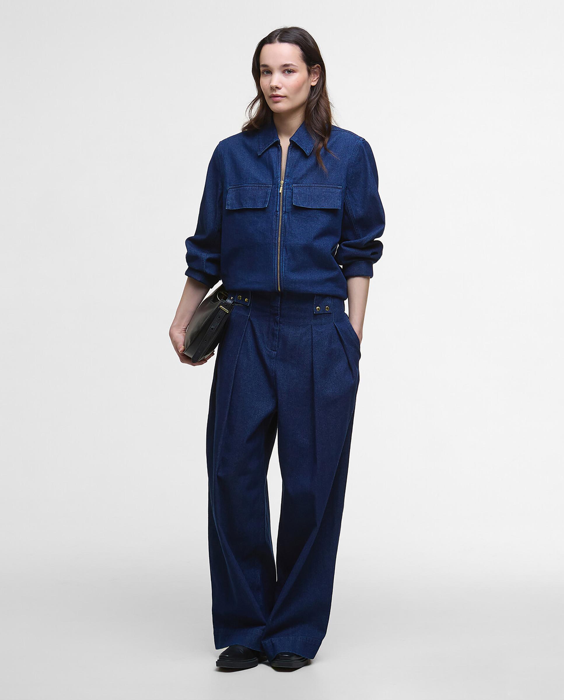 Pantalones vaqueros rectos de mujer con trabillas en cintura para cinturón con detalle de doble corchete en tono dorado - Barbour - Azul Azul-1