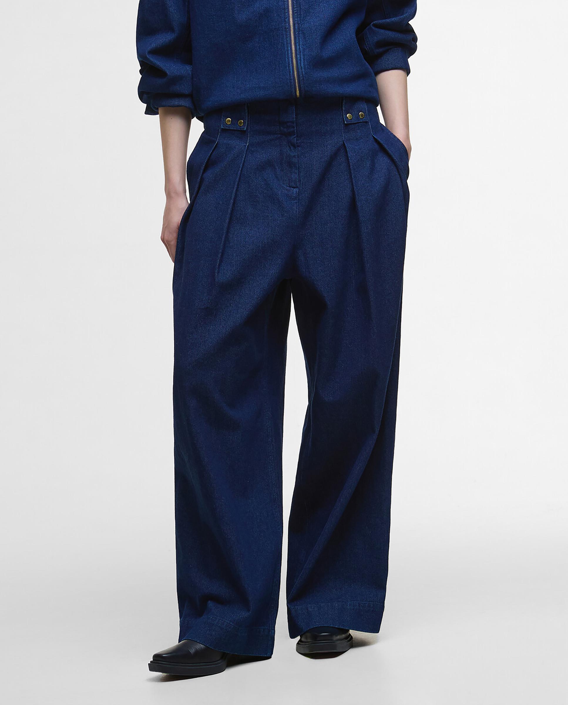 Pantalones vaqueros rectos de mujer con trabillas en cintura para cinturón con detalle de doble corchete en tono dorado - Barbour - Azul Azul-3