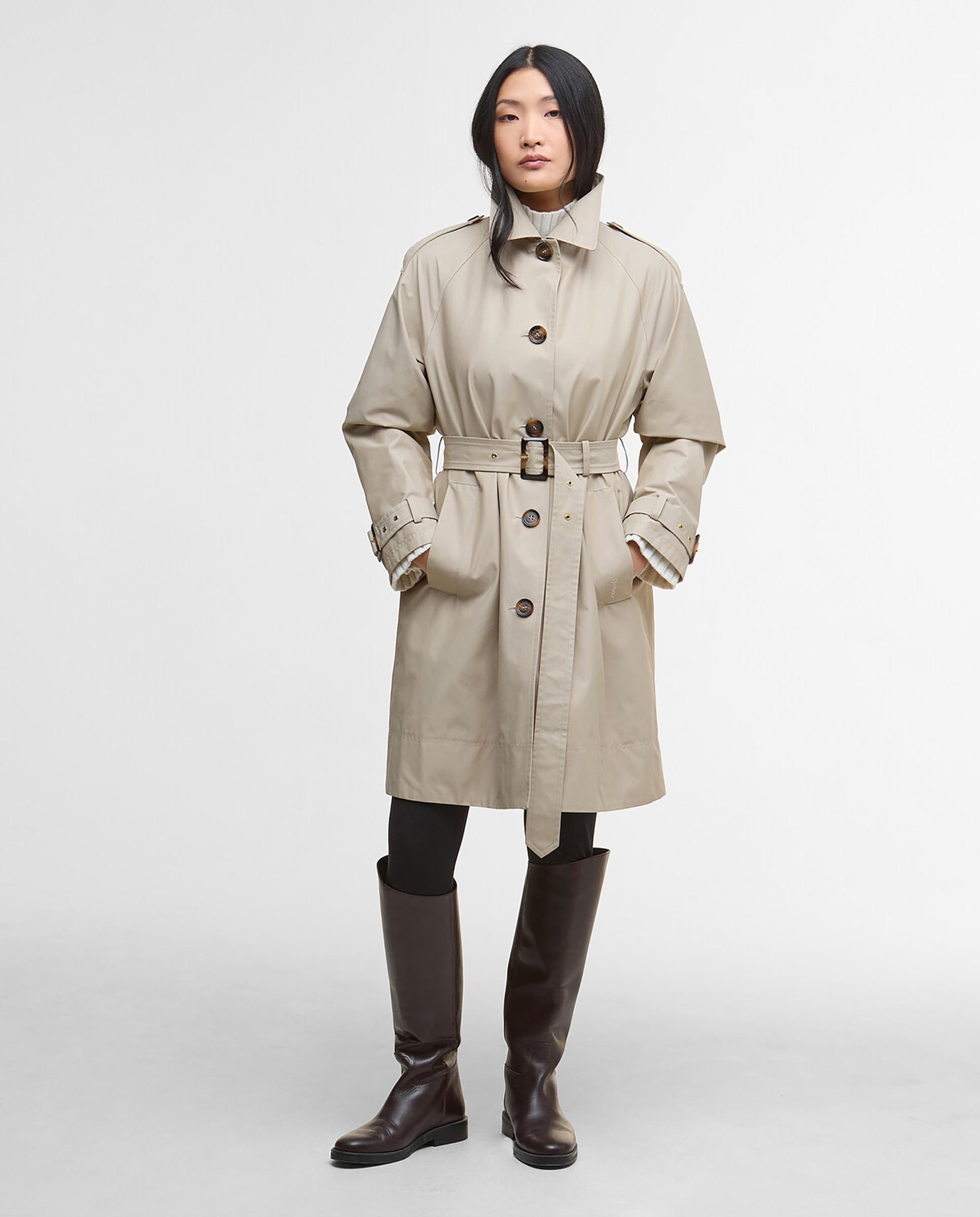 Gabardina de mujer con cierre central abotonado y cinturón a juego con cierre de hebilla ajustable a la cintura - Barbour - Gris Gris-3
