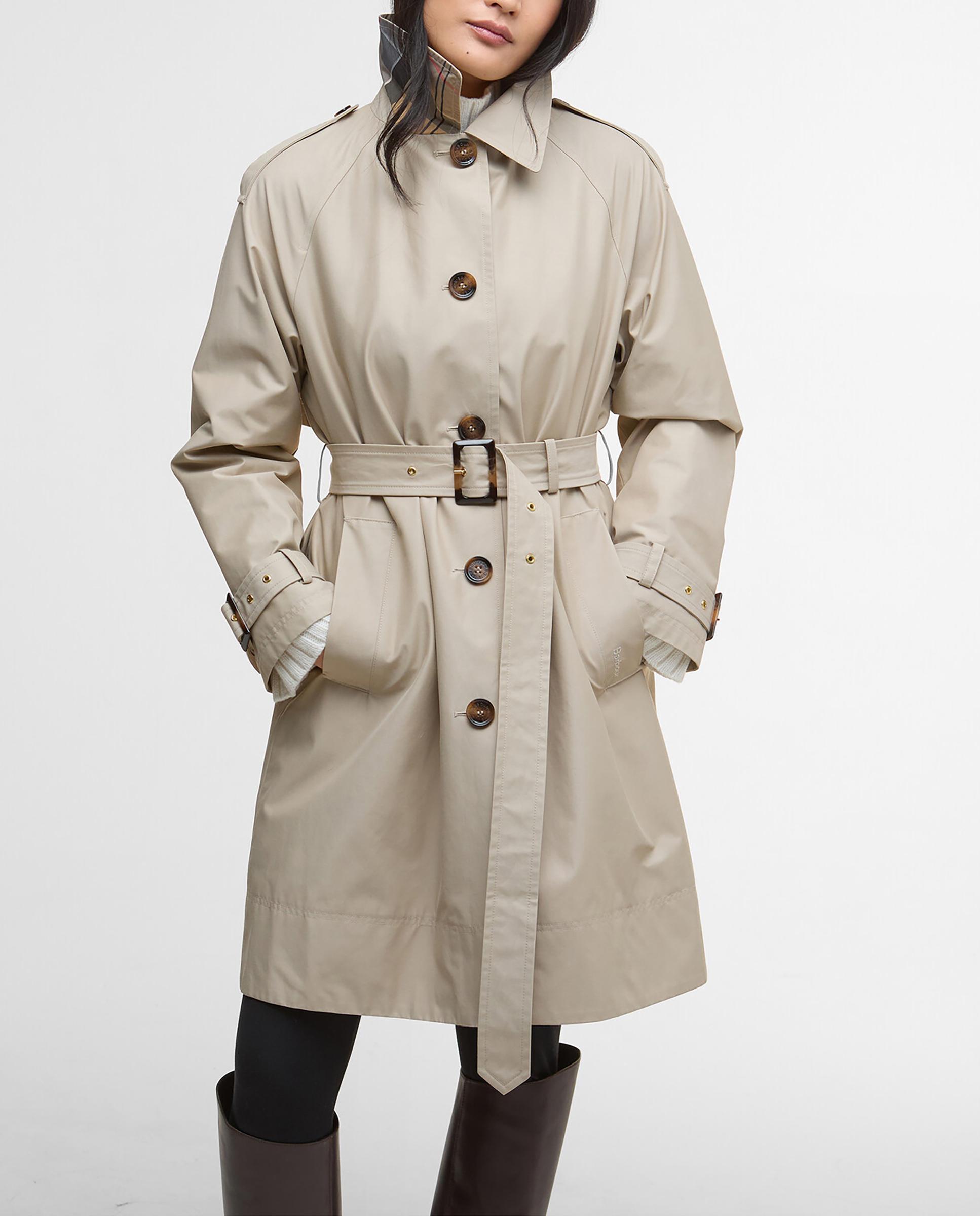 Gabardina de mujer con cierre central abotonado y cinturón a juego con cierre de hebilla ajustable a la cintura - Barbour - Gris Gris-5