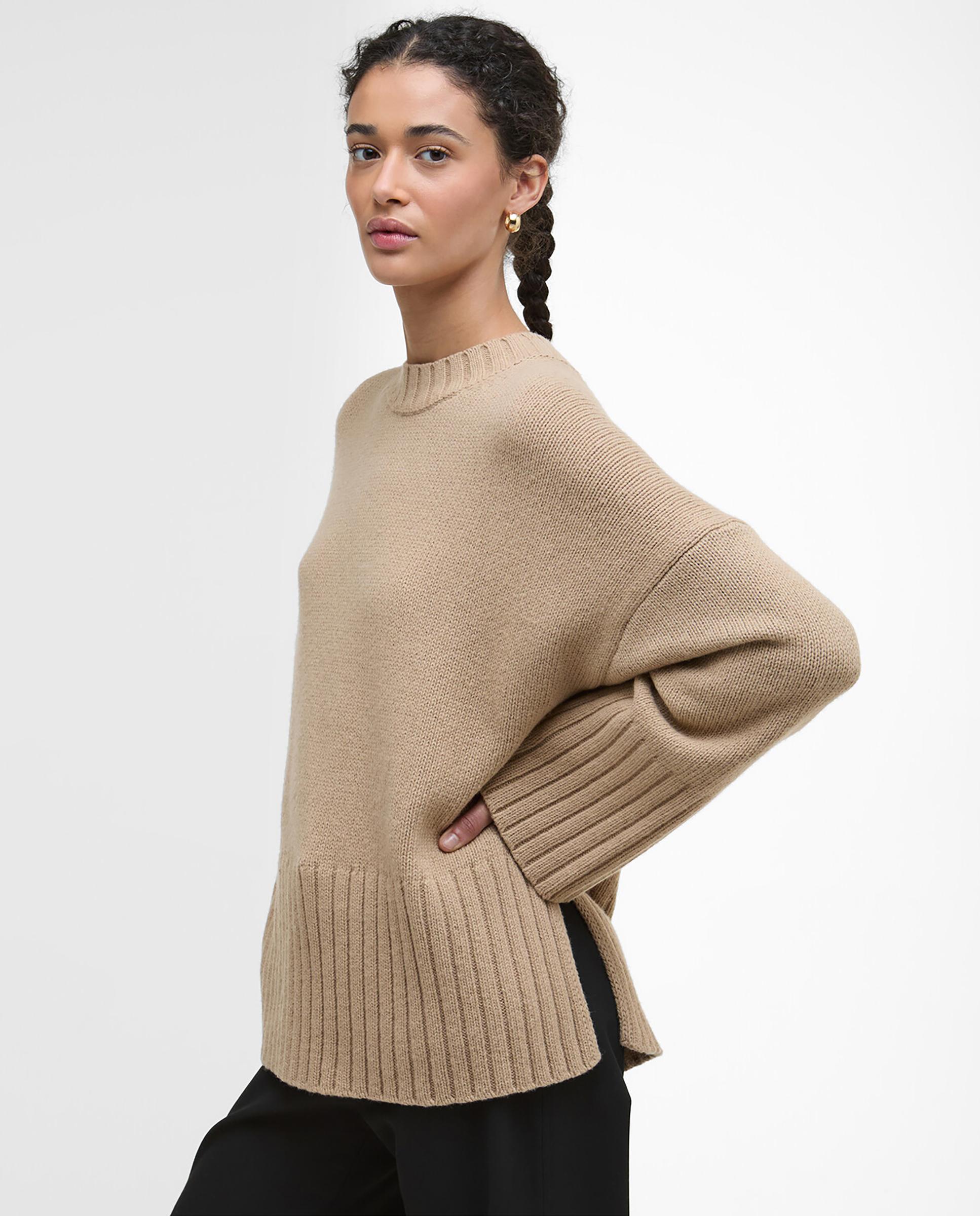 Barbour - Jersey de mujer de punto grueso con cuello alto acanalado y acabados en canalé en puños y bajo.