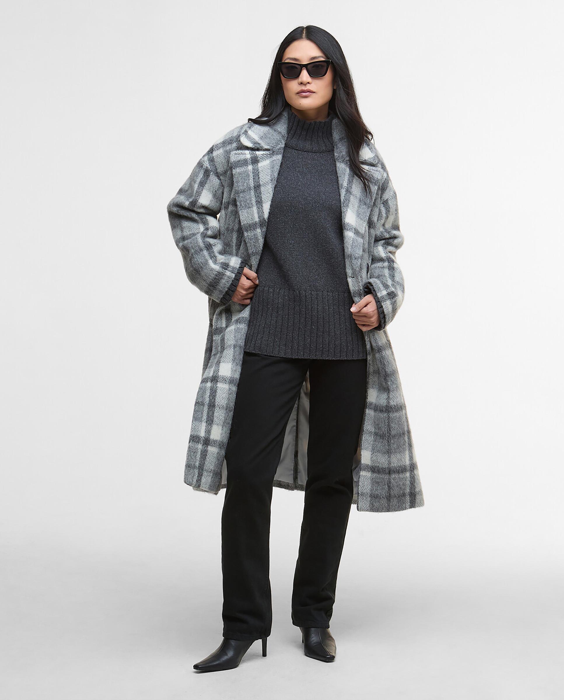 Abrigo de mujer largo con estampado a cuadros con cuello solapa y cierre cruzado abotonado - Barbour - Multicolor Multicolor-1