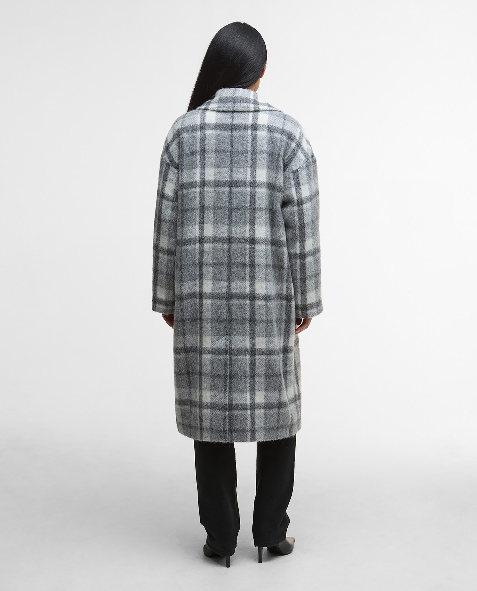 Abrigo de mujer largo con estampado a cuadros con cuello solapa y cierre cruzado abotonado - Barbour - Multicolor Multicolor-2