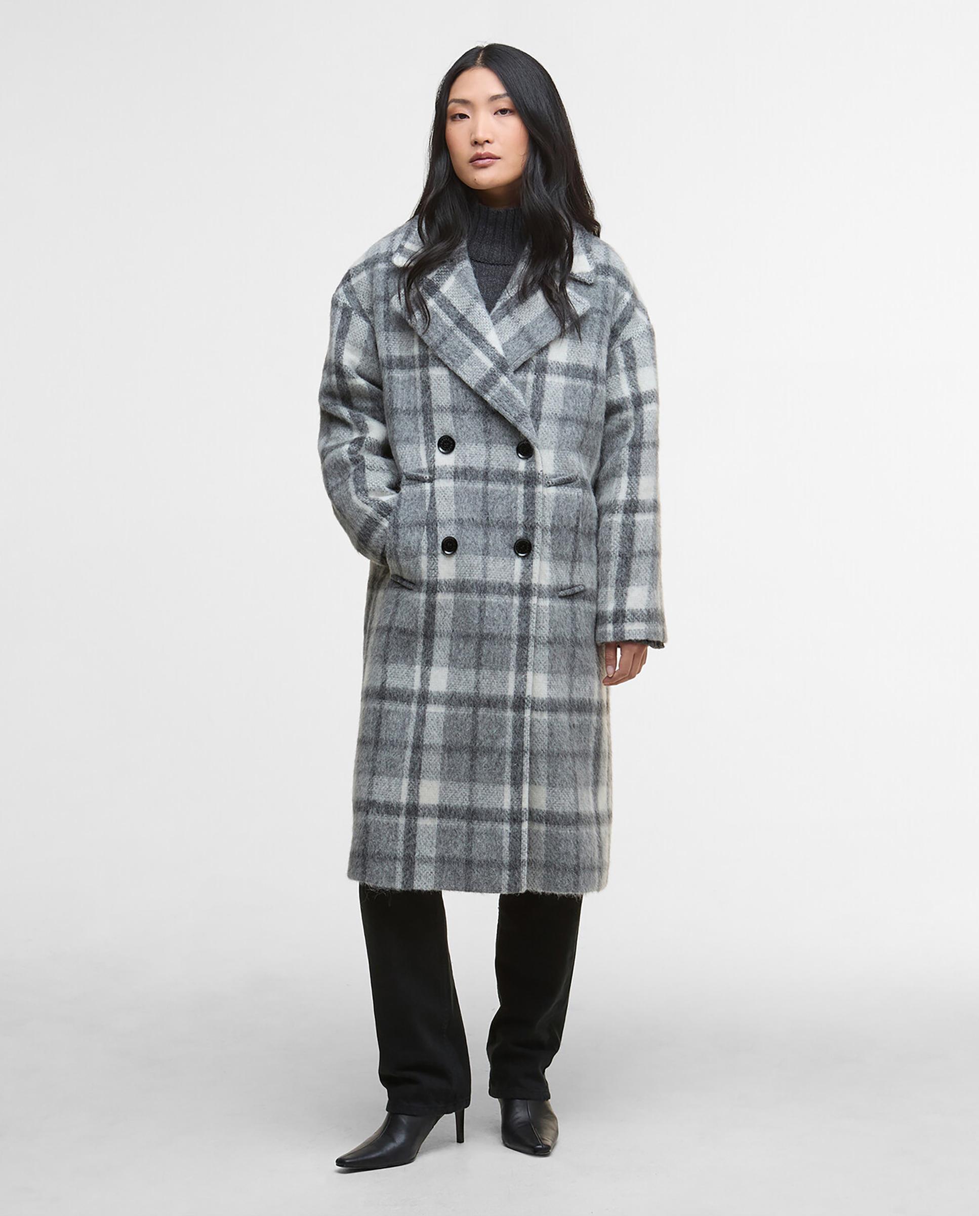 Abrigo de mujer largo con estampado a cuadros con cuello solapa y cierre cruzado abotonado - Barbour - Multicolor Multicolor-3