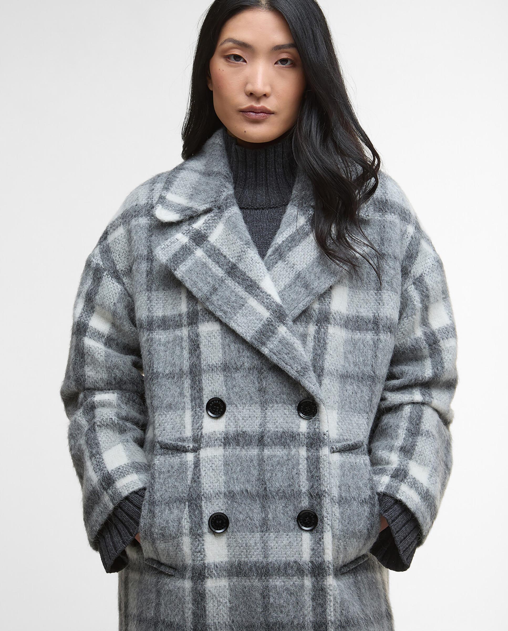 Abrigo de mujer largo con estampado a cuadros con cuello solapa y cierre cruzado abotonado - Barbour - Multicolor Multicolor-4