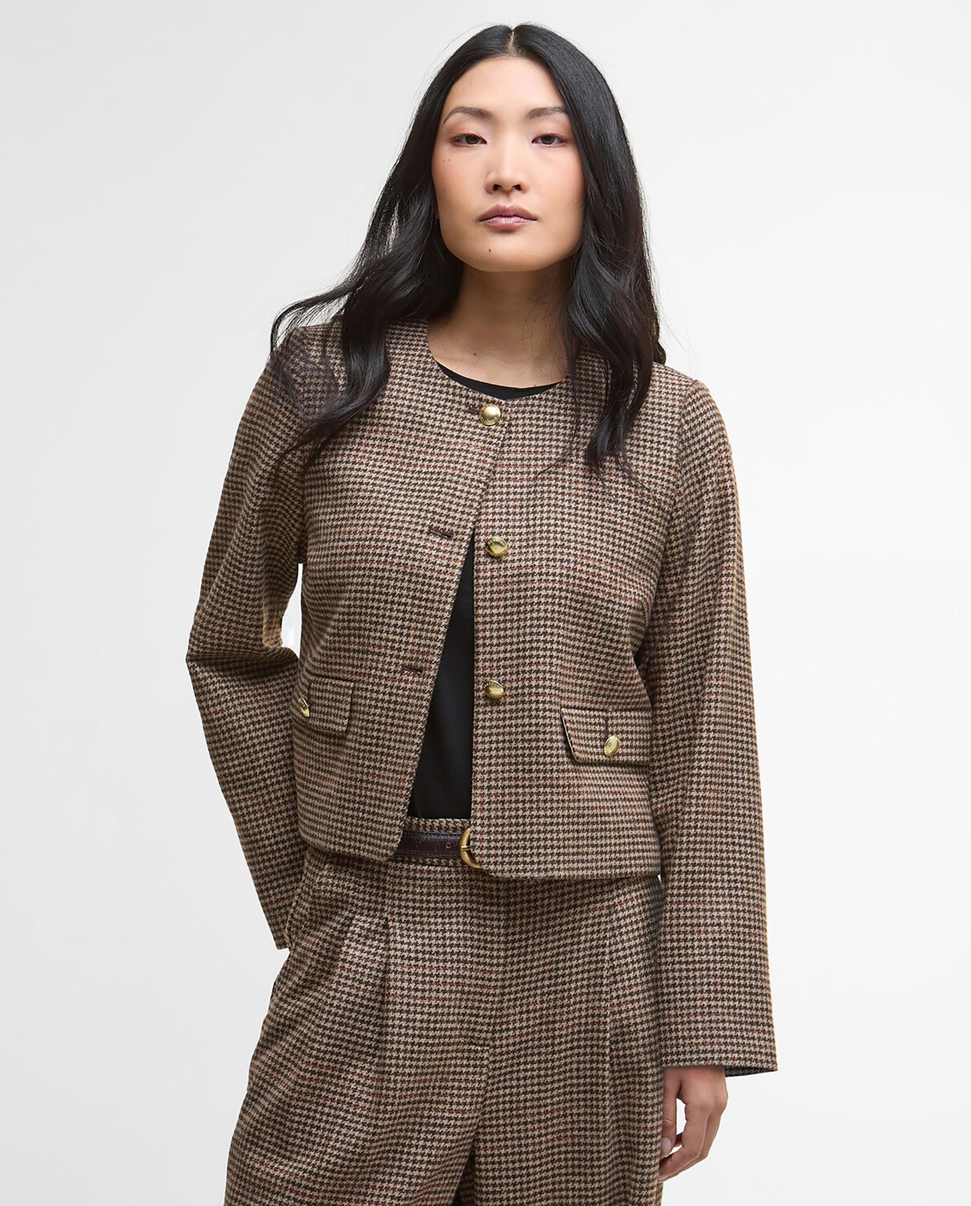 Blazer de mujer con estampado y bolsillos frontales tipo parche con solapa de cierre - Barbour - Marrón Marrón-1