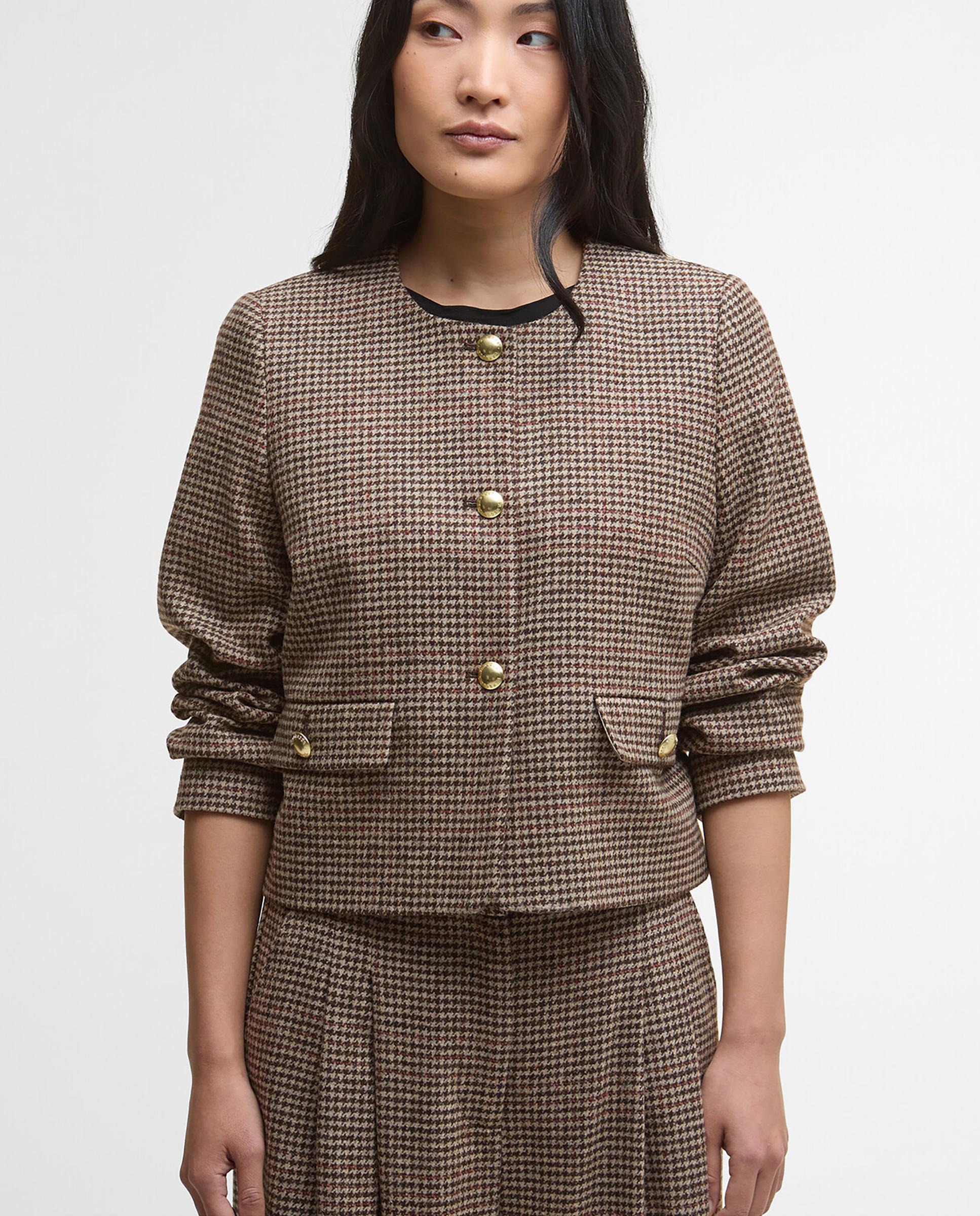 Blazer de mujer con estampado y bolsillos frontales tipo parche con solapa de cierre - Barbour - Marrón Marrón-4