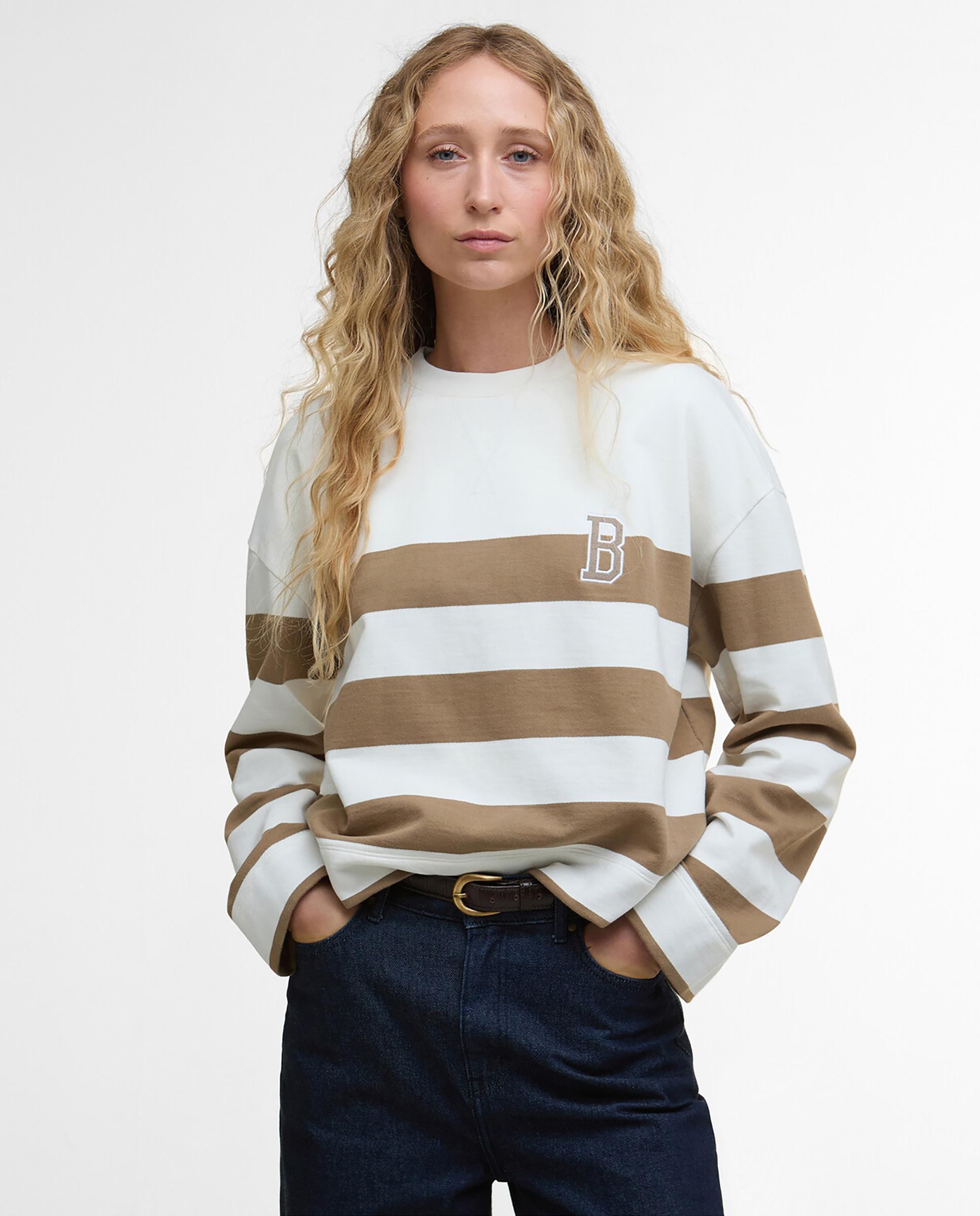 Barbour - Sudadera de mujer con diseño de rayas y cuello redondo.