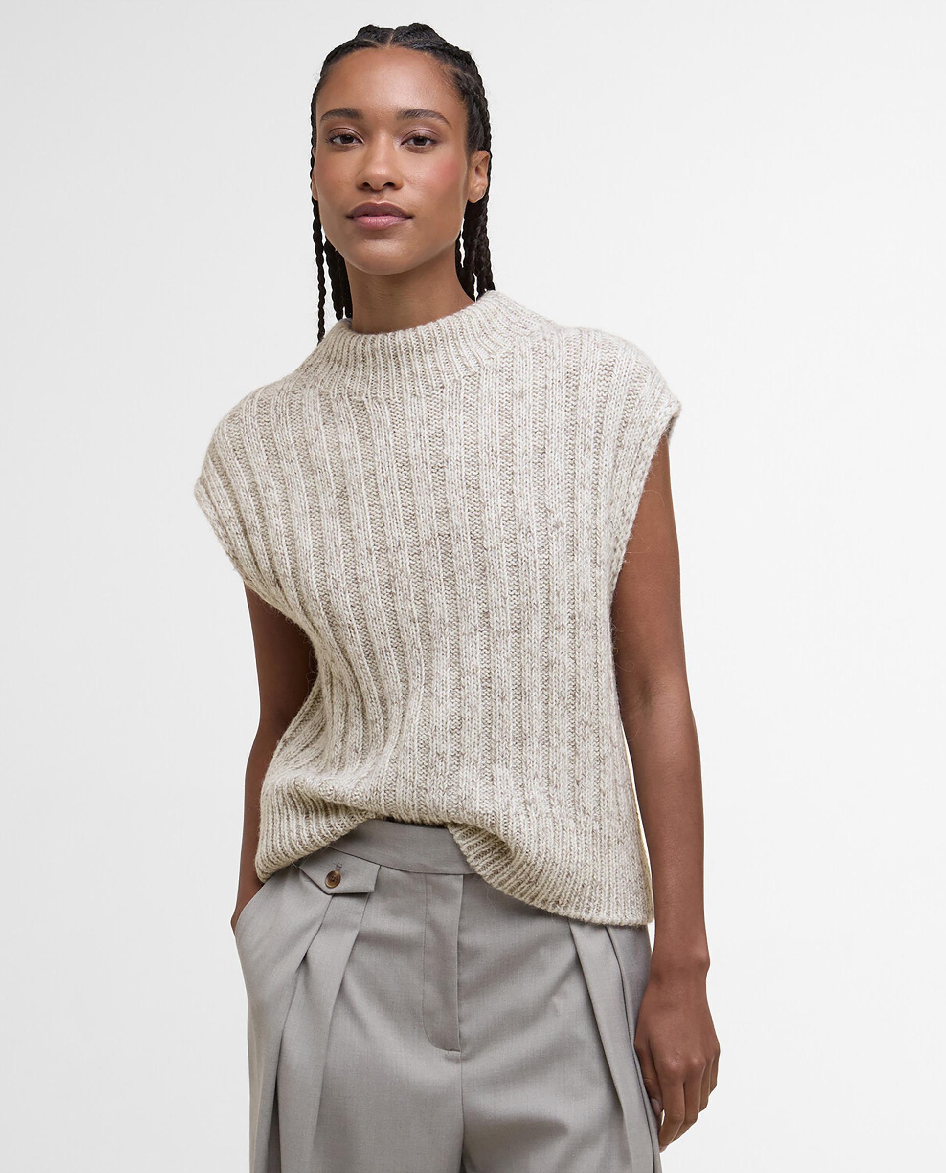 Chaleco de mujer de punto grueso, con tejido acanalado y cuello redondo - Barbour - Gris Gris-1
