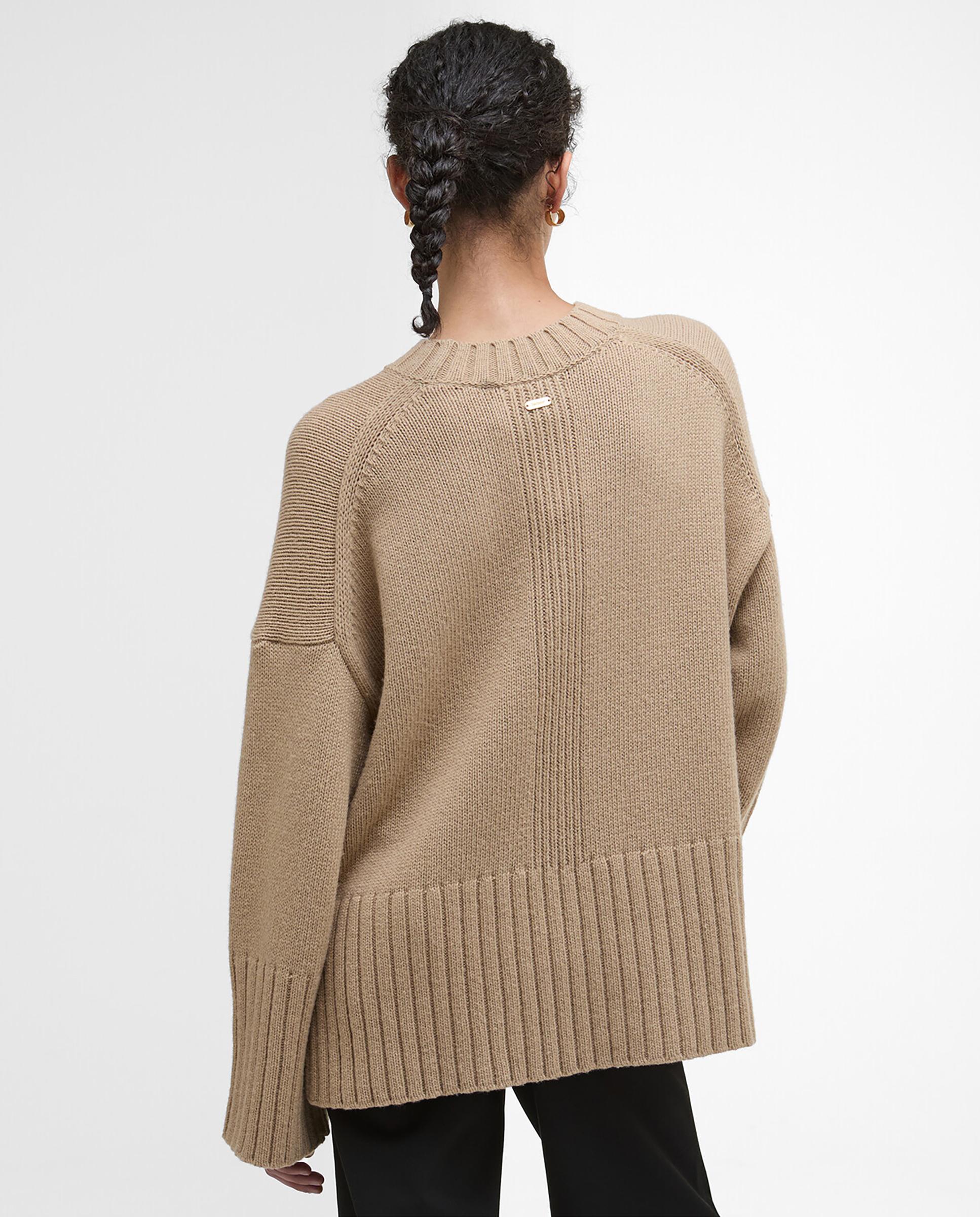 Jersey de mujer de punto grueso con cuello alto acanalado y acabados en canalé en puños y bajo - Barbour - Camel Camel-2