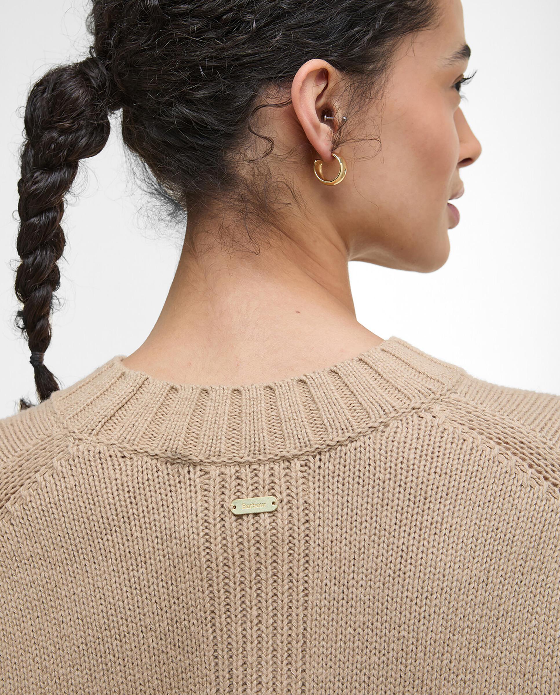 Jersey de mujer de punto grueso con cuello alto acanalado y acabados en canalé en puños y bajo - Barbour - Camel Camel-5