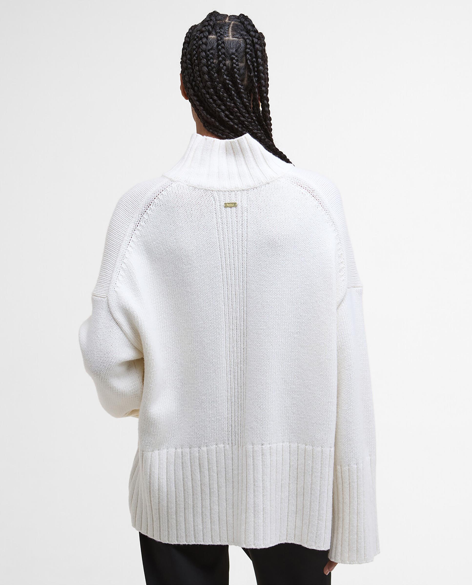 Jersey de mujer de punto grueso con cuello alto acanalado y acabados en canalé en puños y bajo - Barbour - Blanco Blanco-2