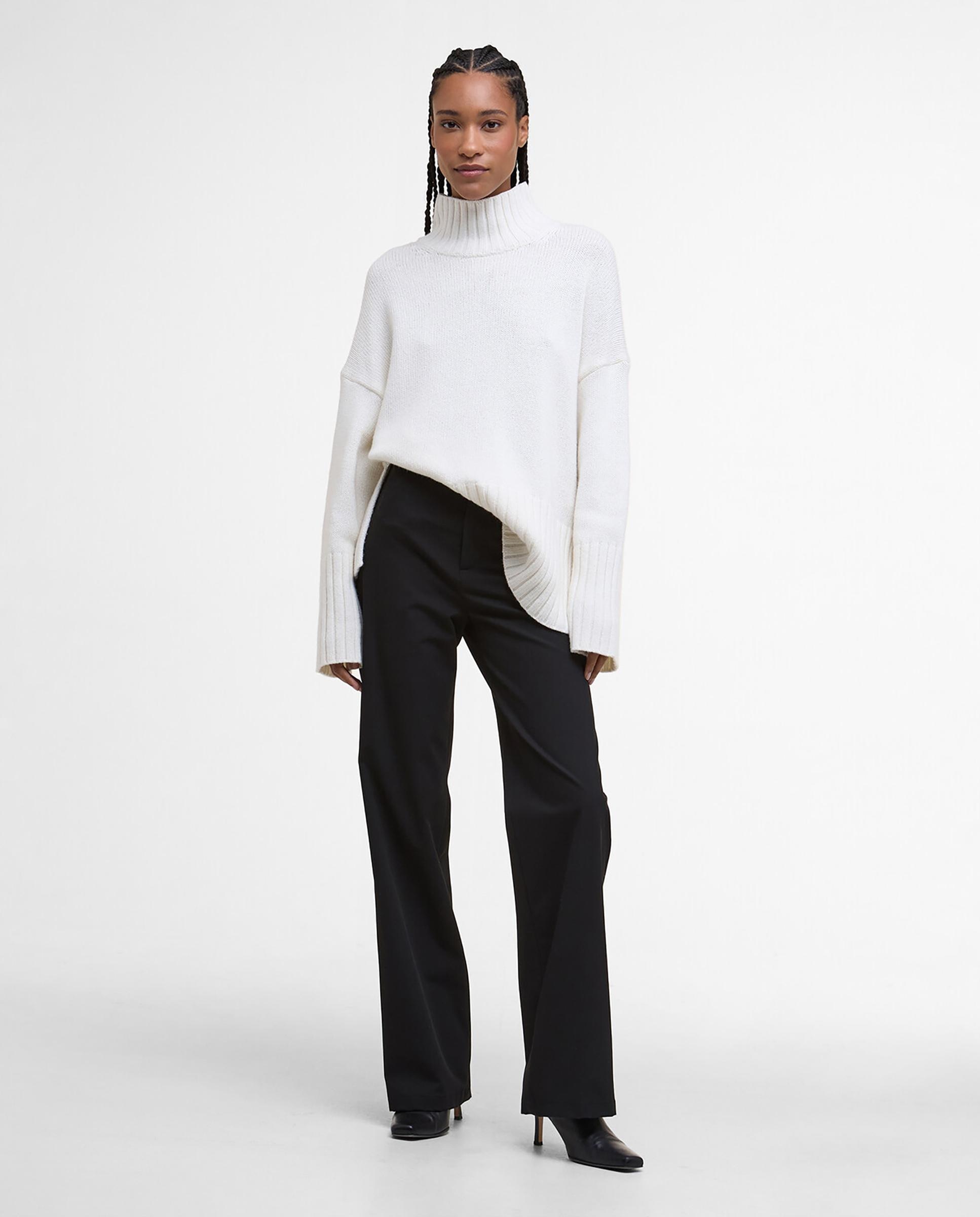 Jersey de mujer de punto grueso con cuello alto acanalado y acabados en canalé en puños y bajo - Barbour - Blanco Blanco-3