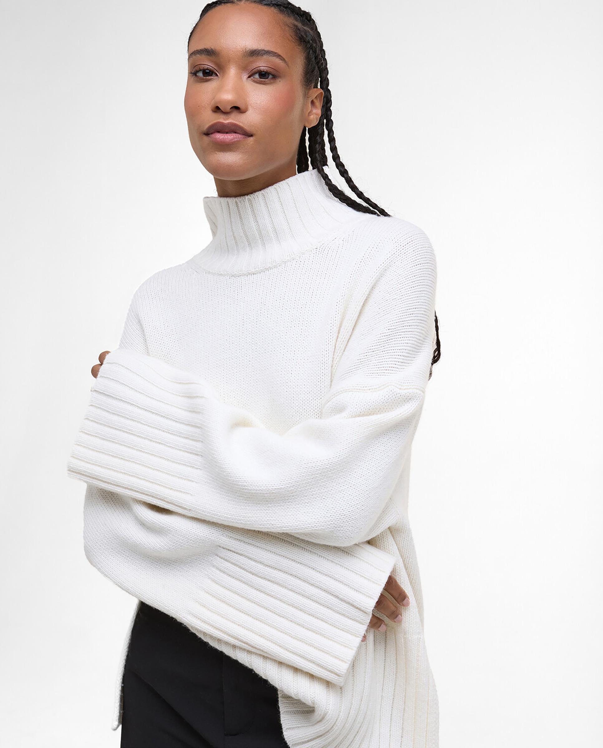 Jersey de mujer de punto grueso con cuello alto acanalado y acabados en canalé en puños y bajo - Barbour - Blanco Blanco-4