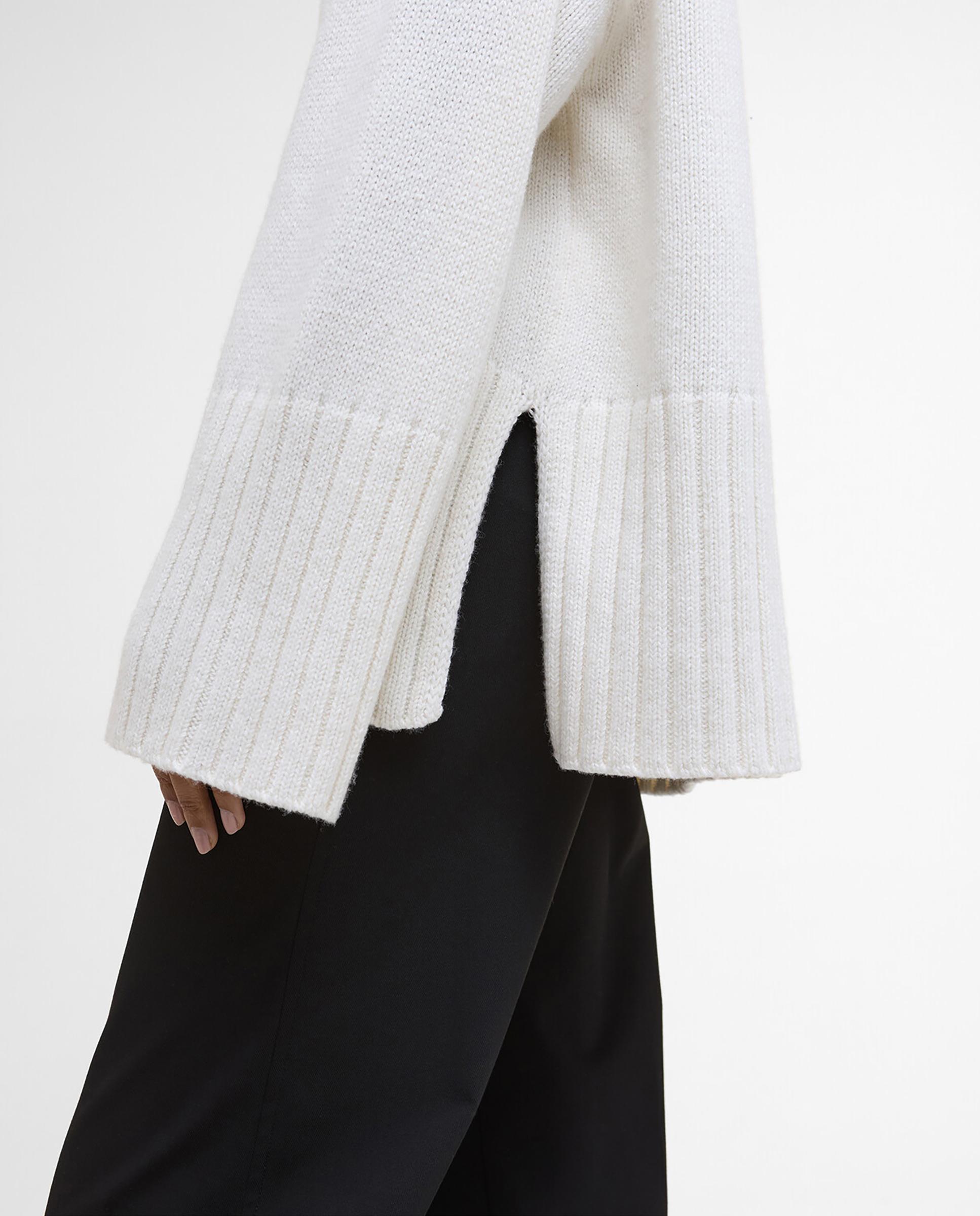 Jersey de mujer de punto grueso con cuello alto acanalado y acabados en canalé en puños y bajo - Barbour - Blanco Blanco-5