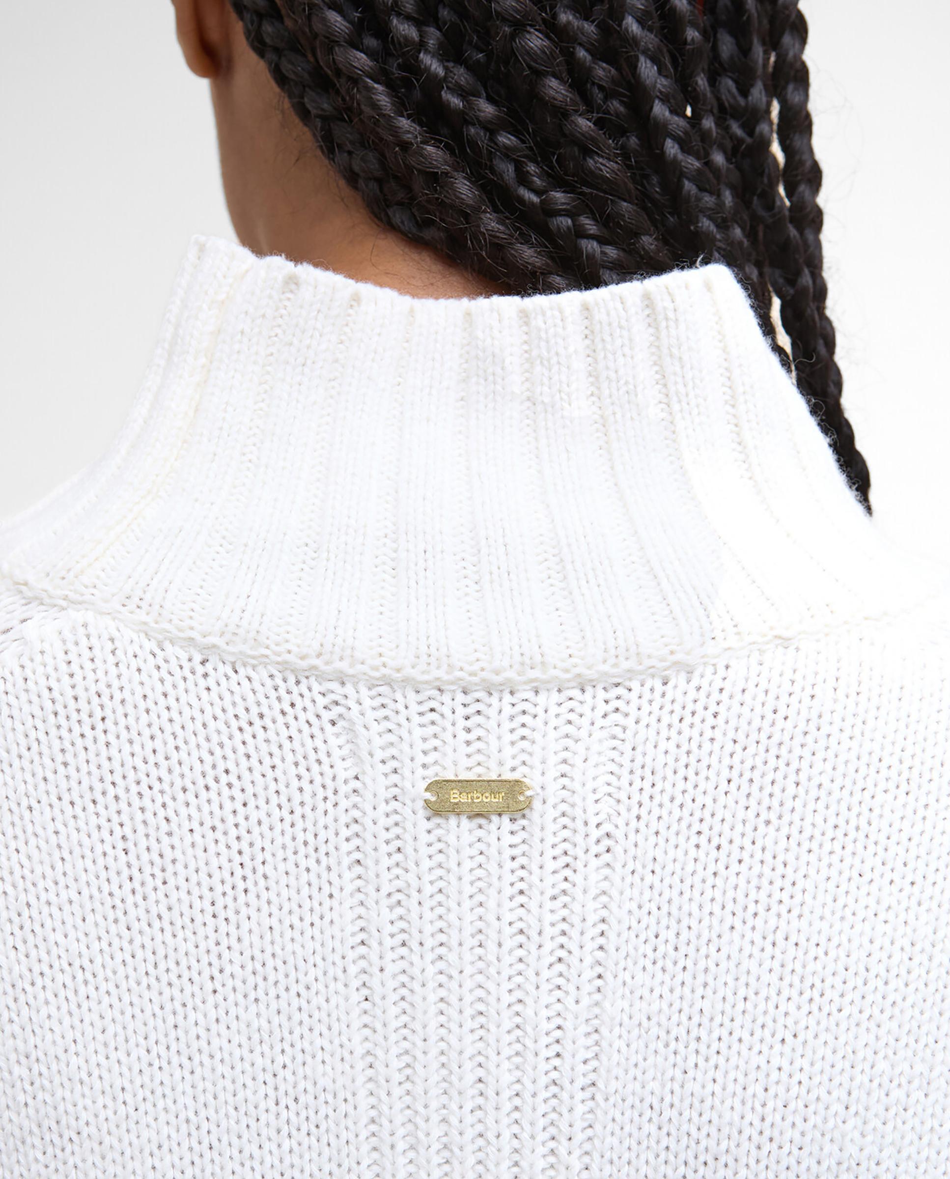 Jersey de mujer de punto grueso con cuello alto acanalado y acabados en canalé en puños y bajo - Barbour - Blanco Blanco-6