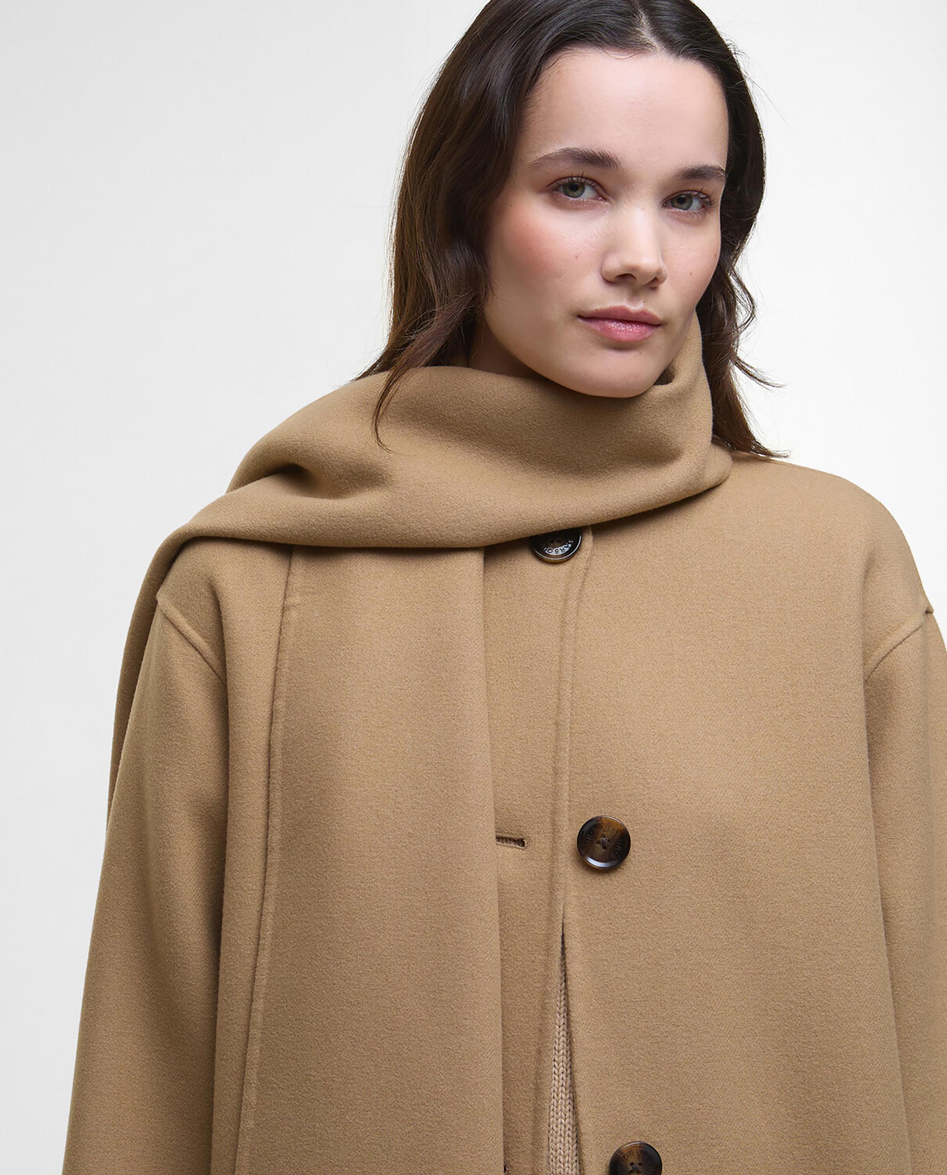 Abrigo de mujer de corte recto y cuello amplio con bufanda integrada - Barbour - Camel Camel-4