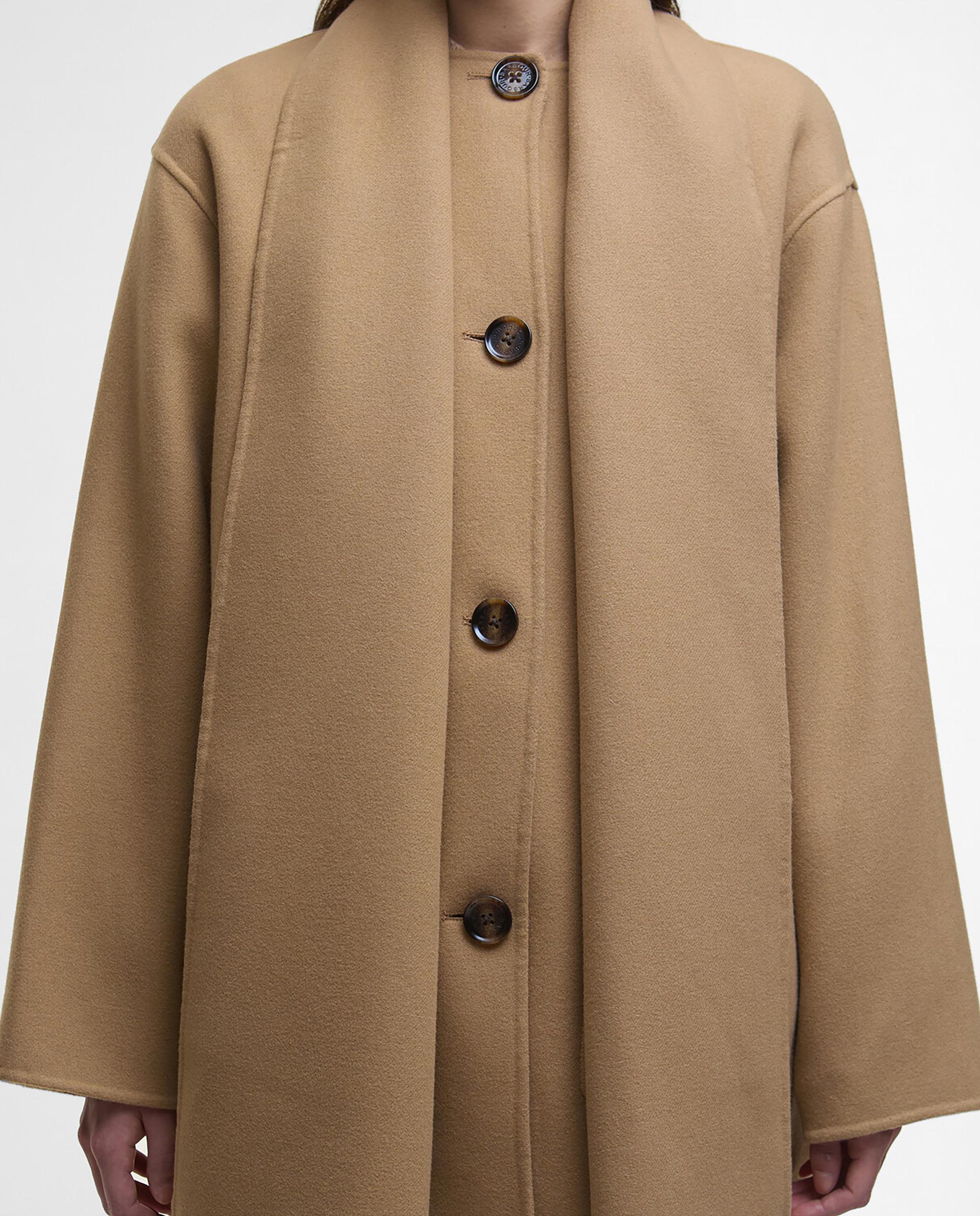 Abrigo de mujer de corte recto y cuello amplio con bufanda integrada - Barbour - Camel Camel-5