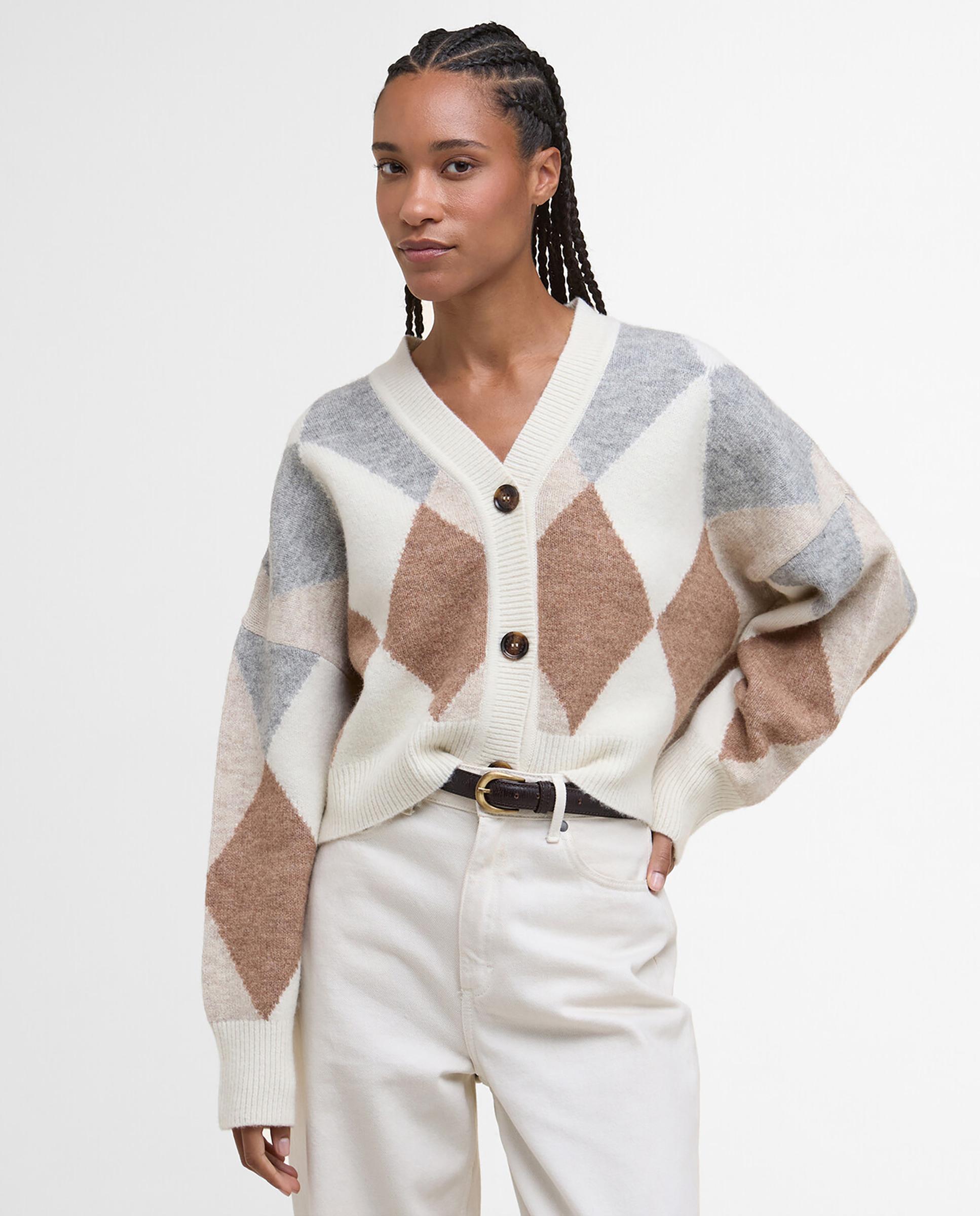 Cárdigan de mujer de punto con estampado geométrico y cuello en pico - Barbour - Multicolor Multicolor-1
