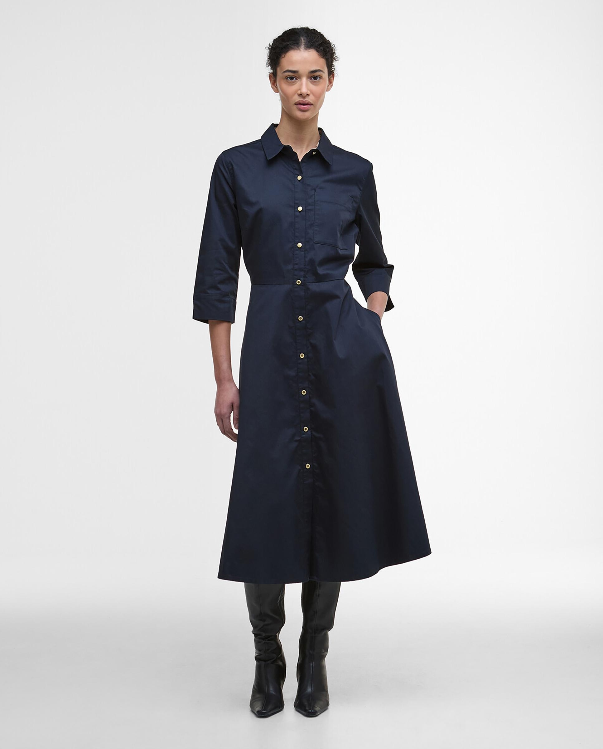 Vestido midi camisero abotonado con bolsillo en el pecho - Barbour - Azul Azul-1