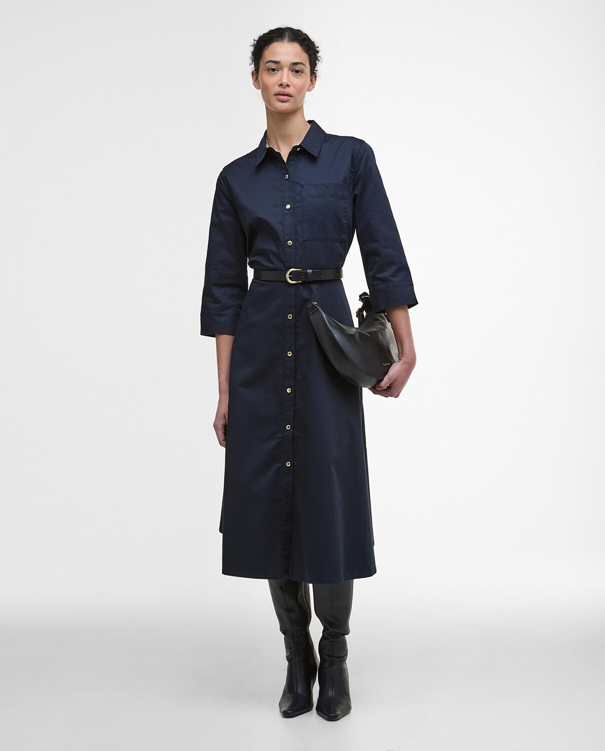Vestido midi camisero abotonado con bolsillo en el pecho - Barbour - Azul Azul-3