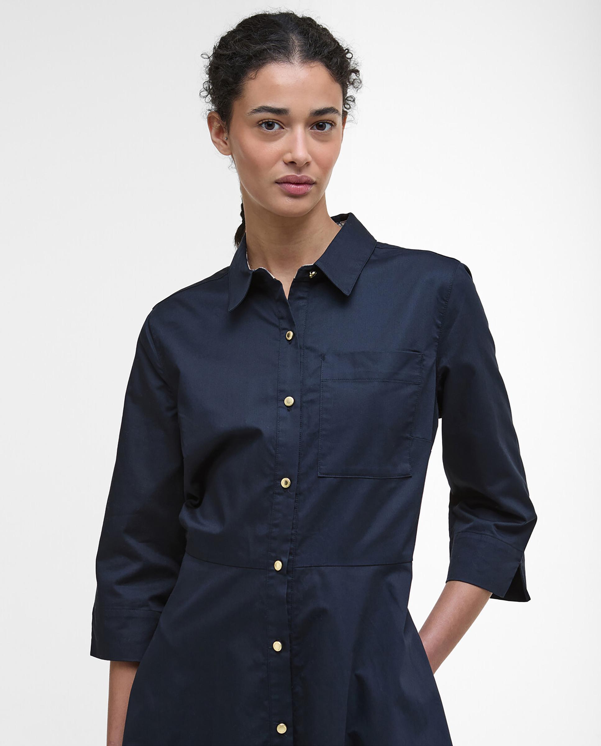 Vestido midi camisero abotonado con bolsillo en el pecho - Barbour - Azul Azul-4