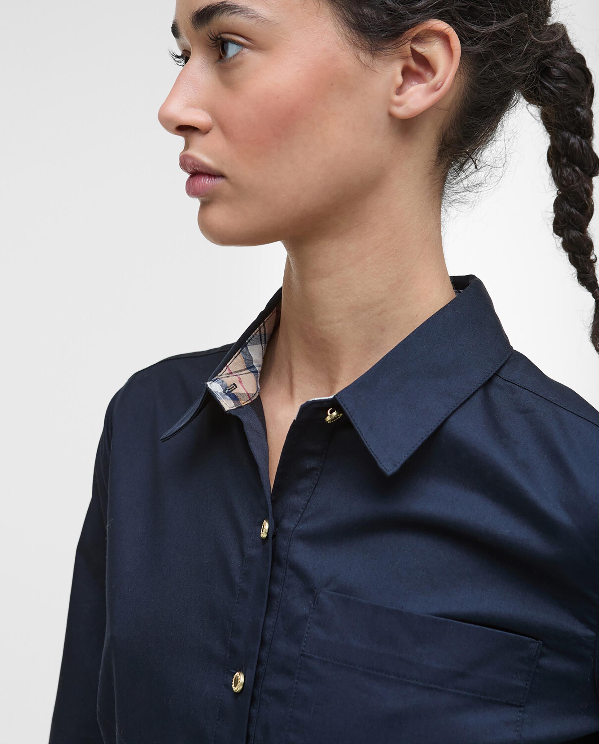 Vestido midi camisero abotonado con bolsillo en el pecho - Barbour - Azul Azul-5