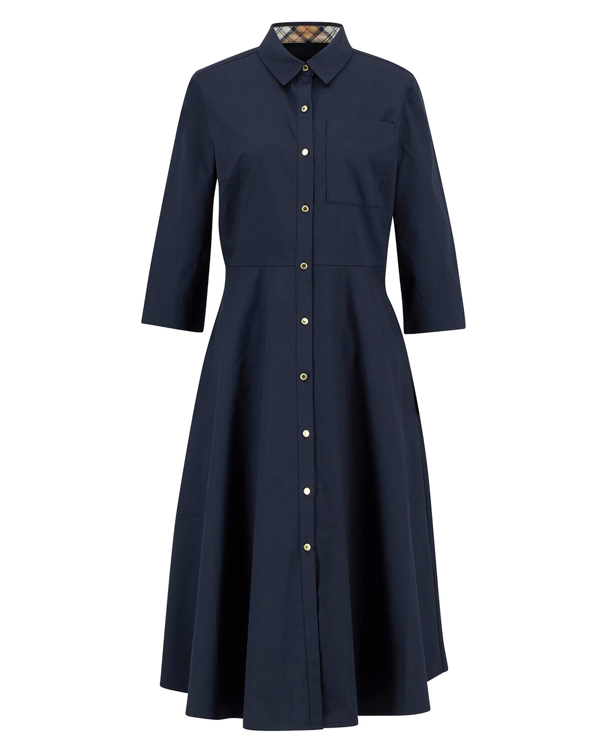 Vestido midi camisero abotonado con bolsillo en el pecho - Barbour - Azul Azul-7