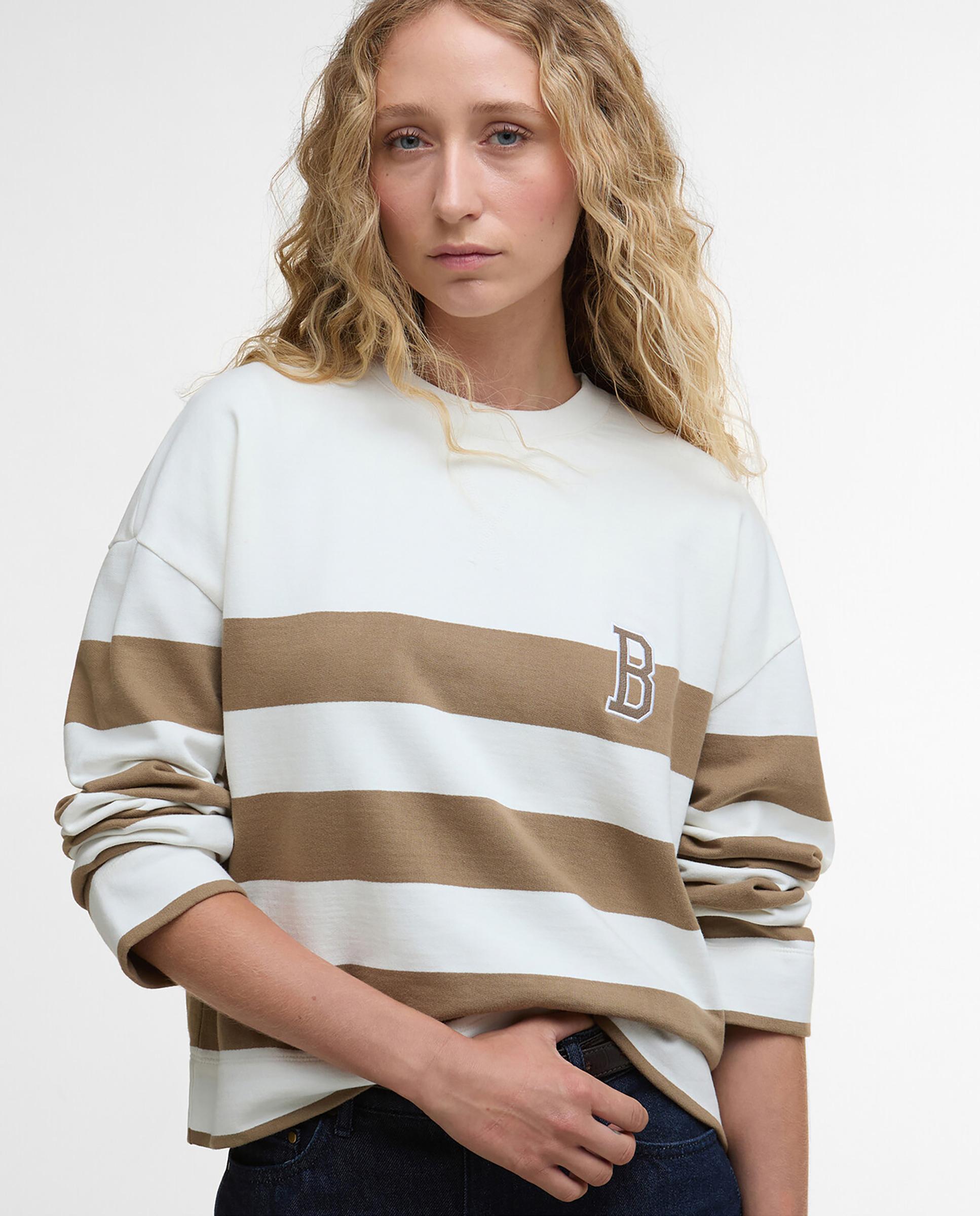 Sudadera de mujer con diseño de rayas y cuello redondo - Barbour - Camel Camel-4
