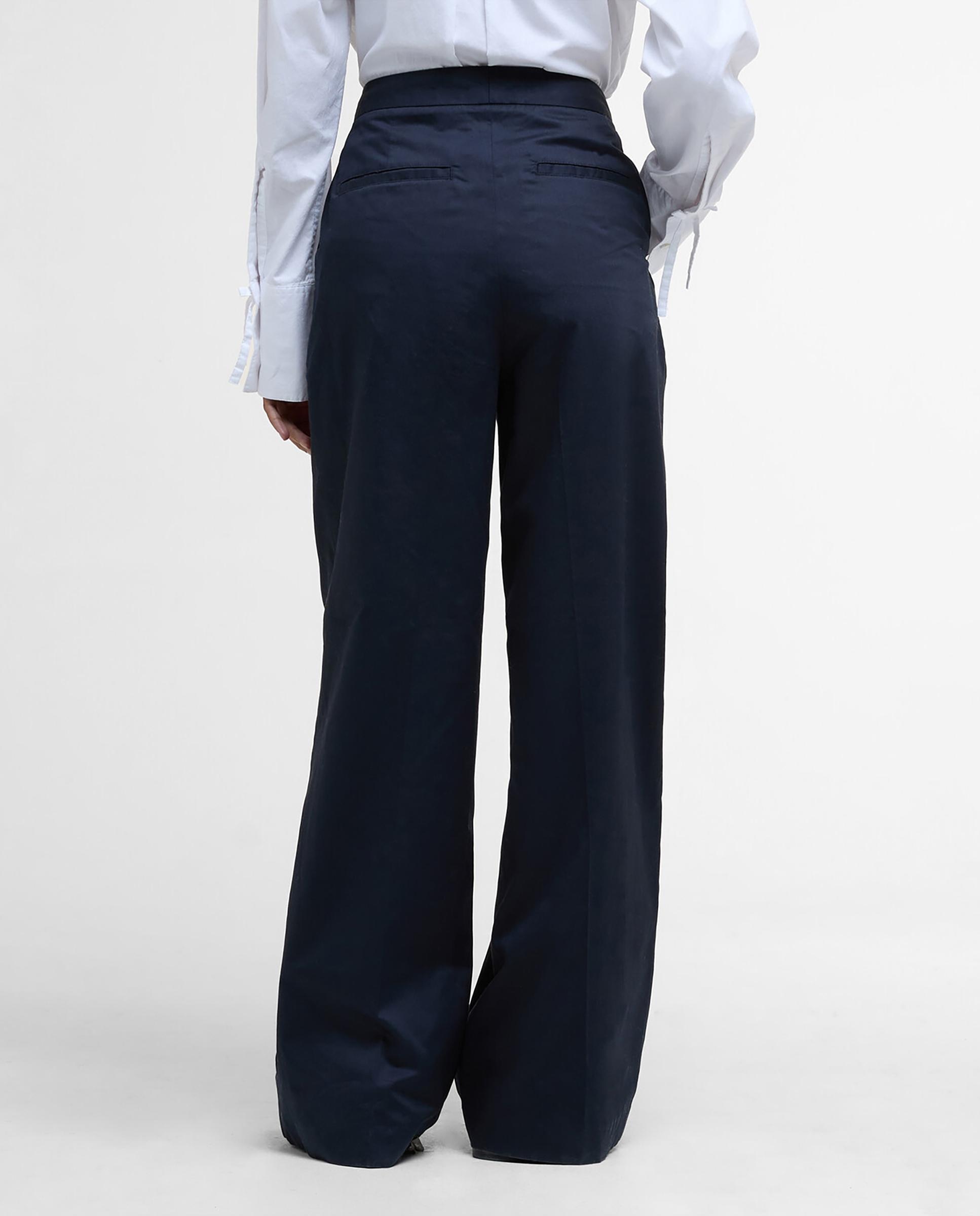 Pantalón recto de mujer con cierre de botón y pinzas delanteras - Barbour - Azul Azul-2