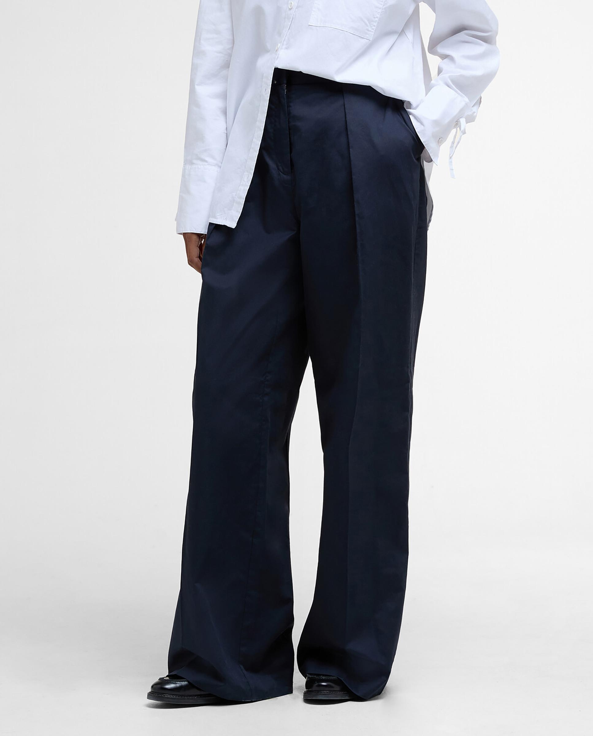 Pantalón recto de mujer con cierre de botón y pinzas delanteras - Barbour - Azul Azul-5