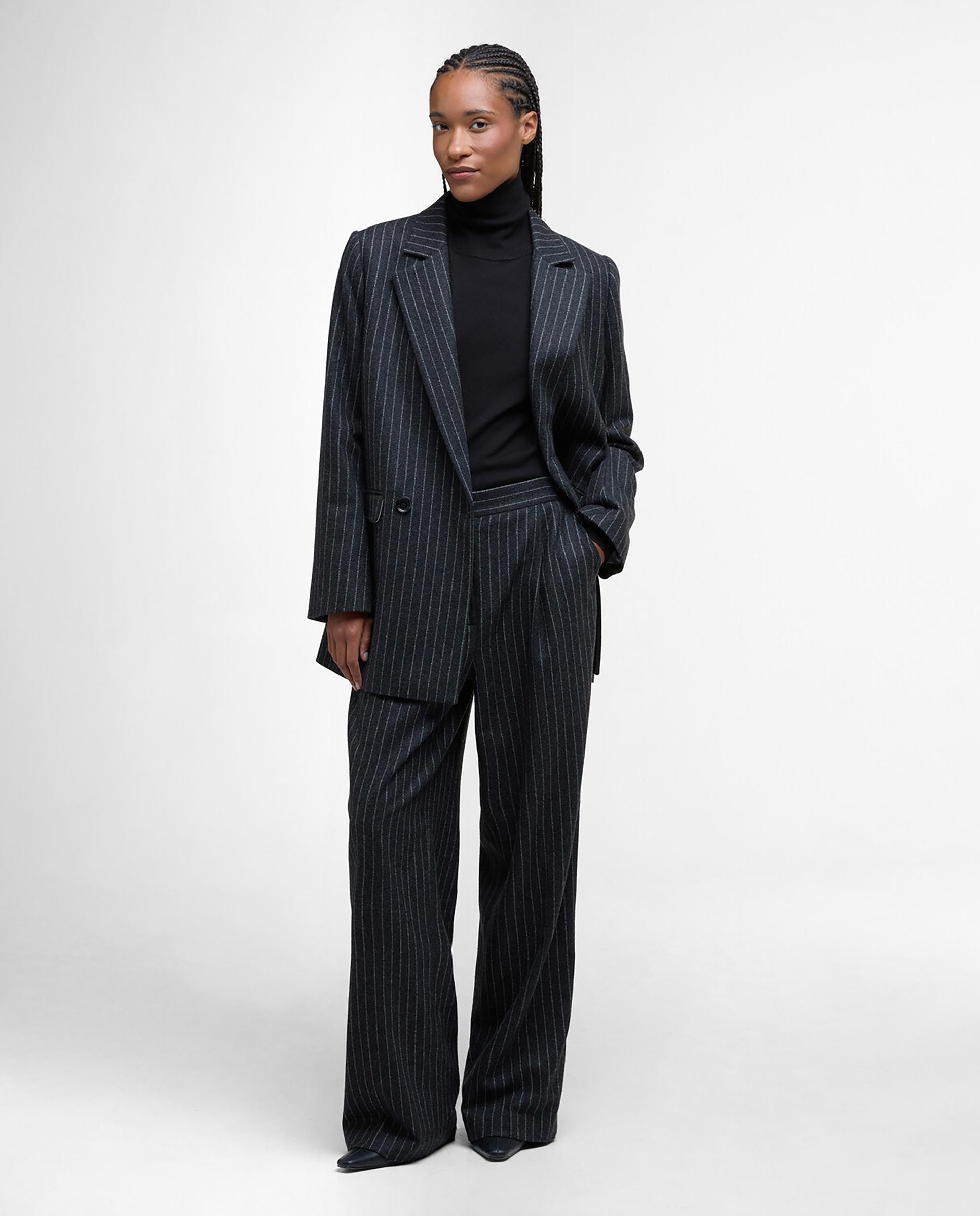 Pantalón recto de mujer con estampado de raya y sistema de cierre con cremallera y botón - Barbour - Negro Negro-1