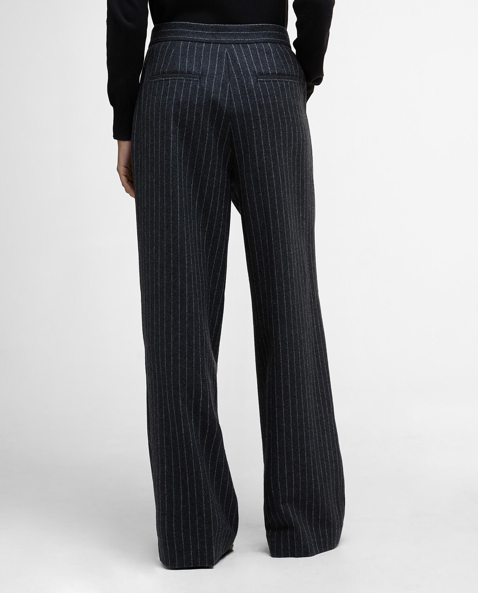 Pantalón recto de mujer con estampado de raya y sistema de cierre con cremallera y botón - Barbour - Negro Negro-2