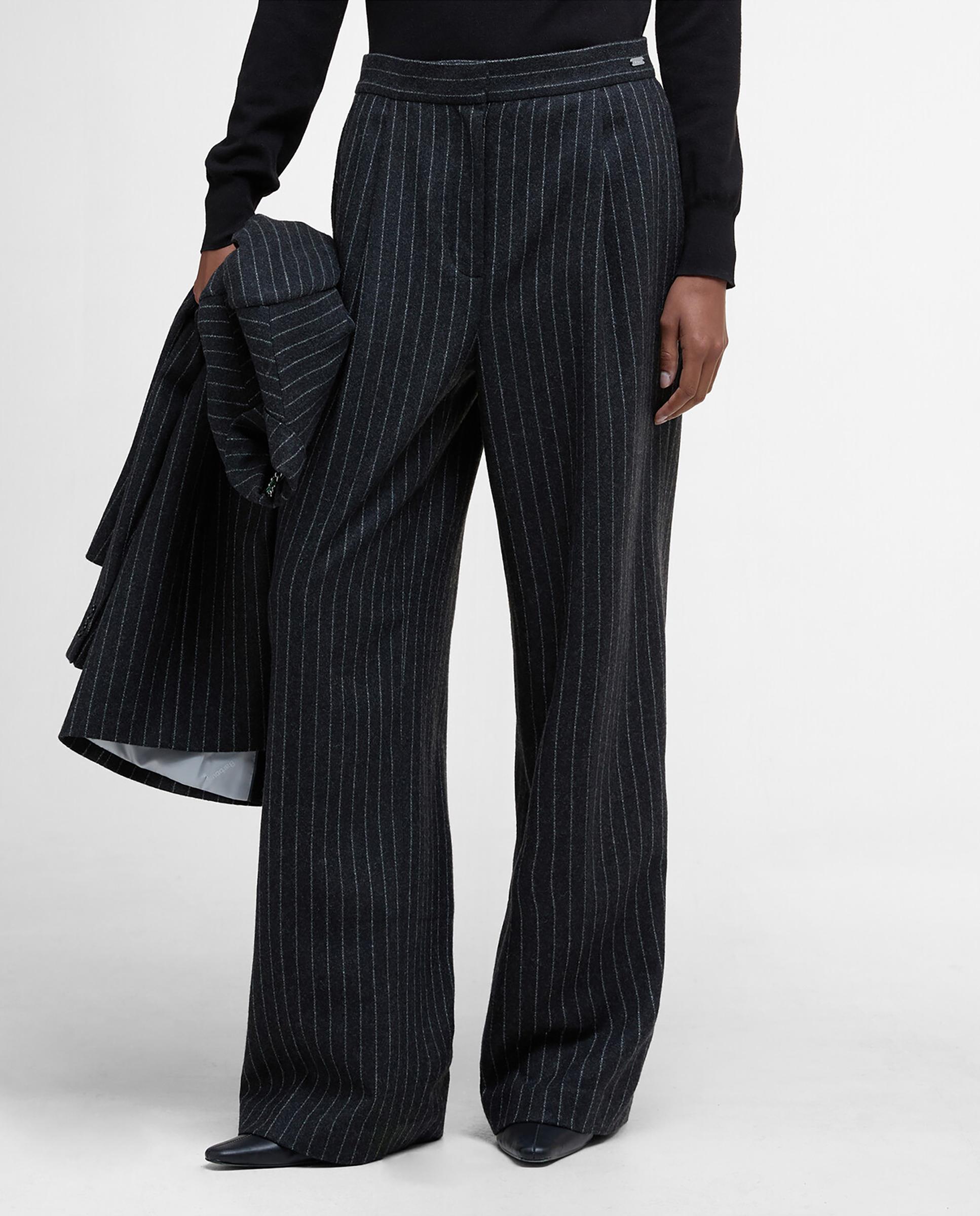 Pantalón recto de mujer con estampado de raya y sistema de cierre con cremallera y botón - Barbour - Negro Negro-3
