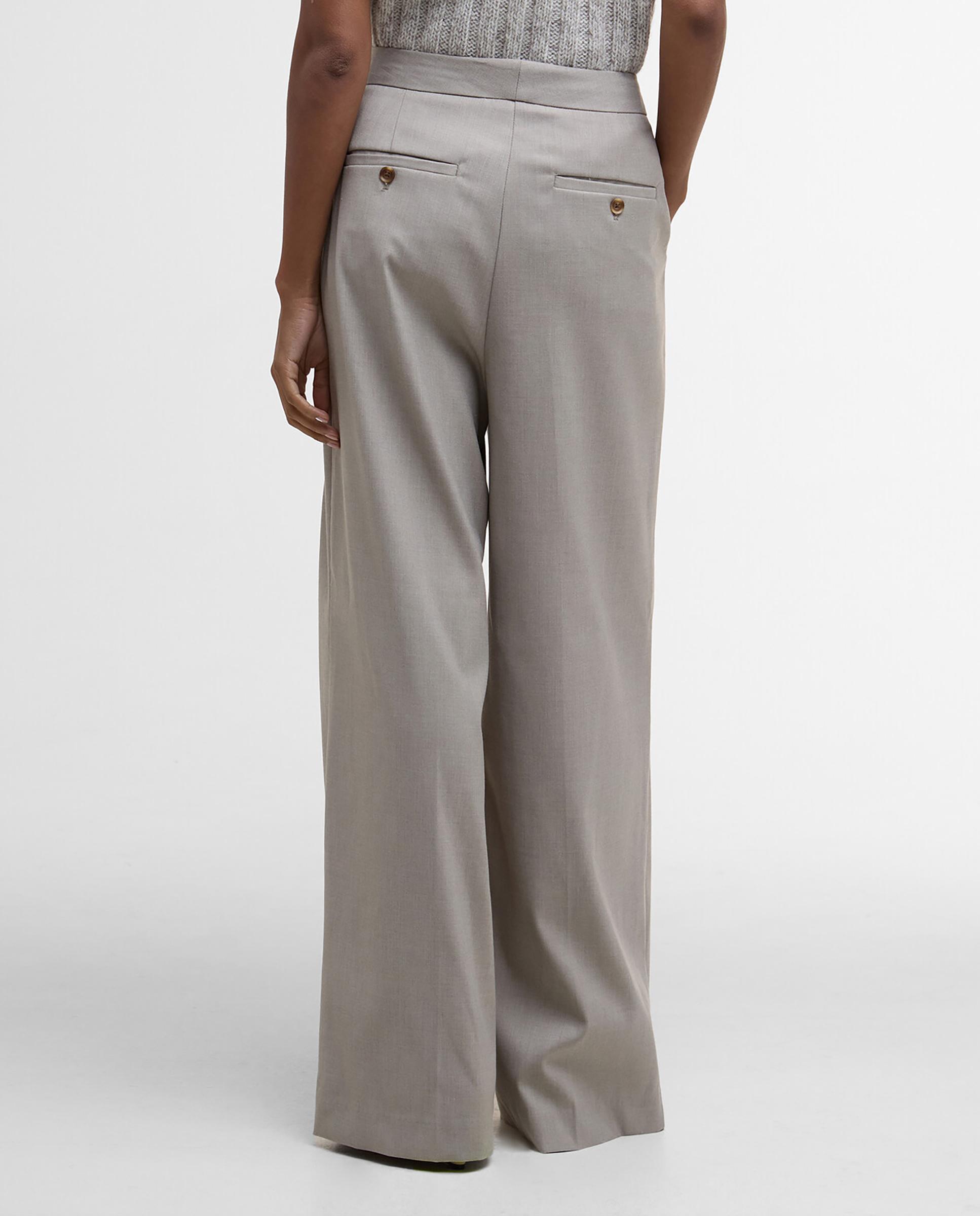 Pantalón recto de mujer con cierre de botón y pinzas delanteras - Barbour - Gris Gris-2