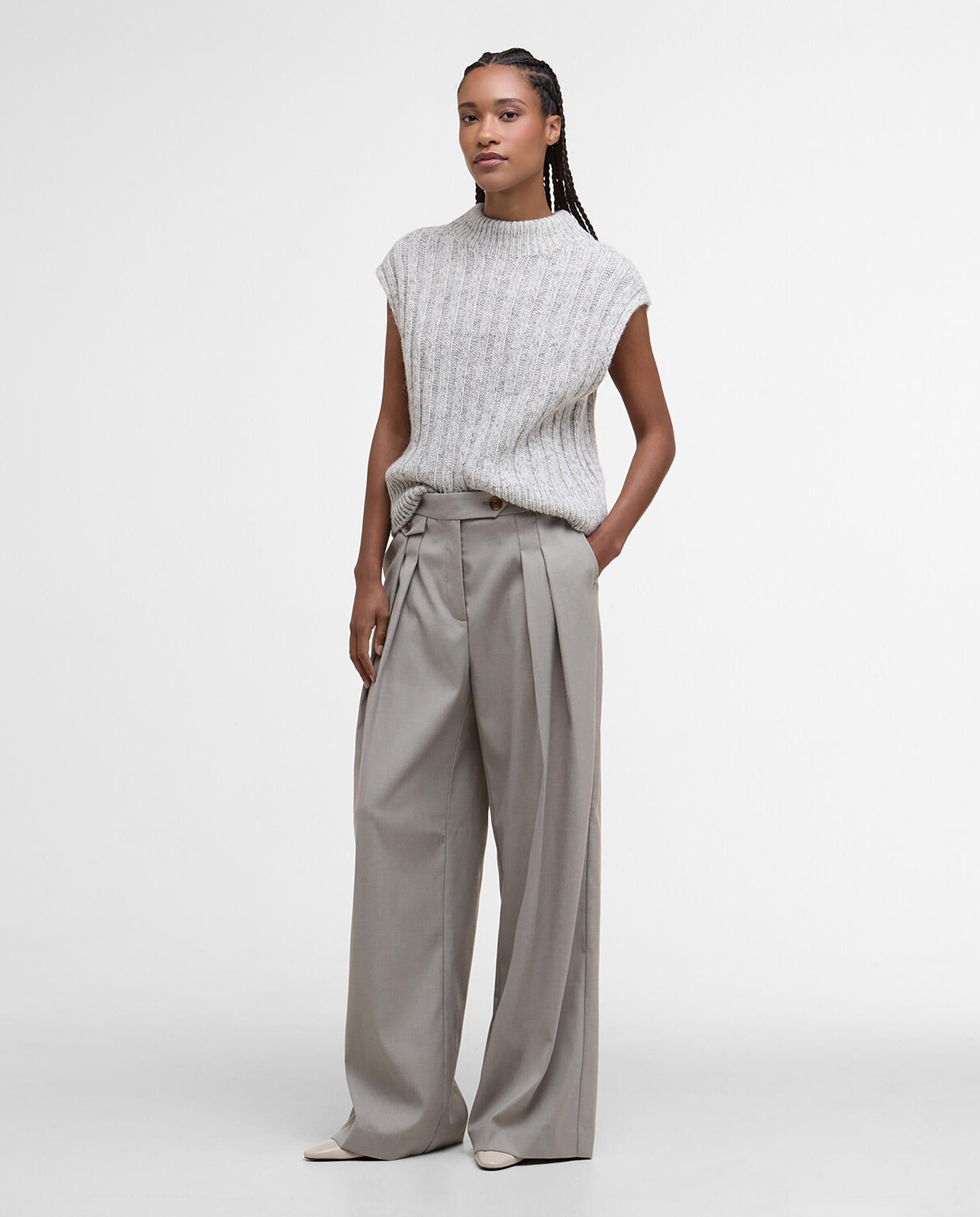 Pantalón recto de mujer con cierre de botón y pinzas delanteras - Barbour - Gris Gris-3