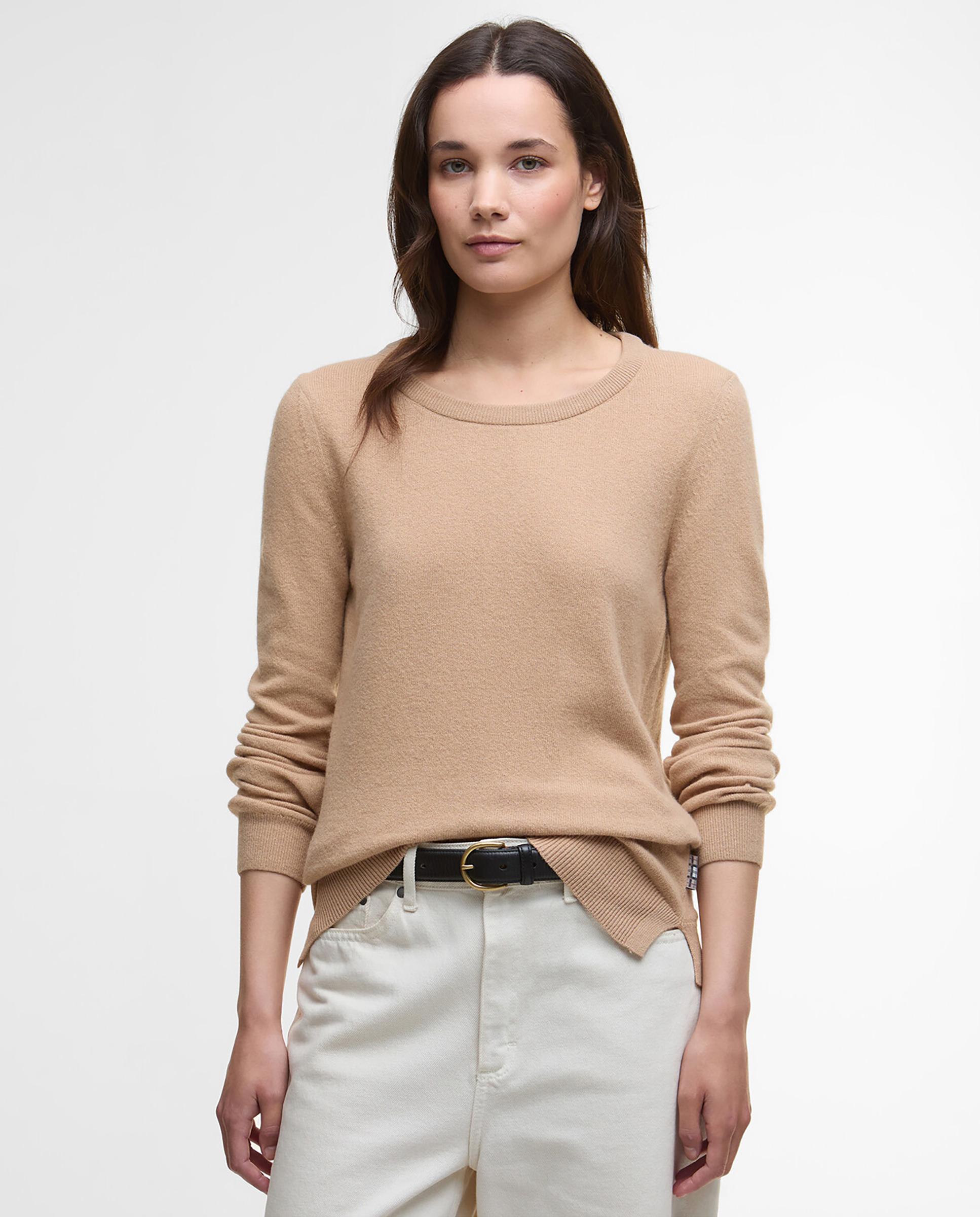 Barbour - Jersey de mujer de punto fino y cuello redondo.