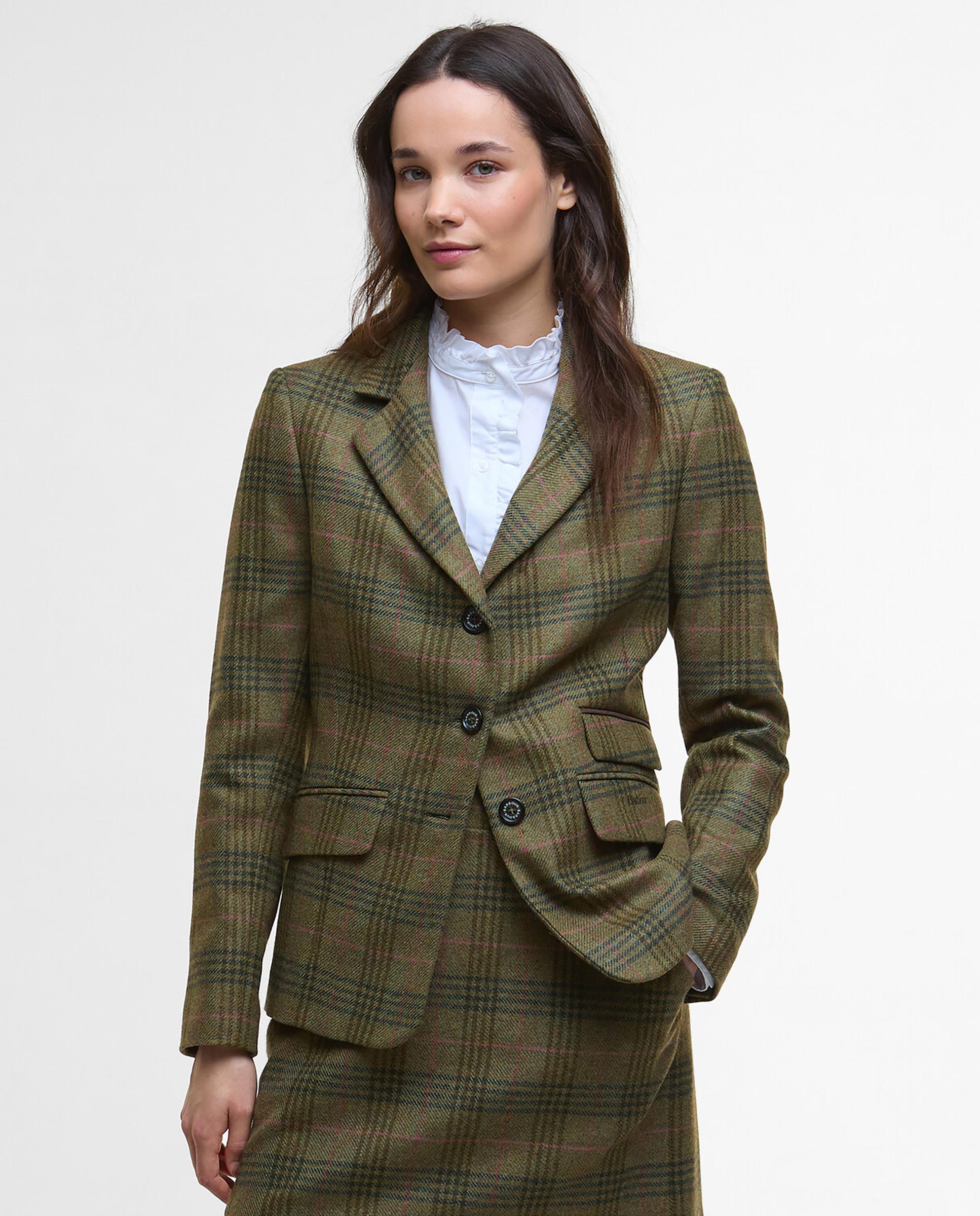 Barbour - Blazer de mujer con cuello solapa y sencillo cierre central abotonado.