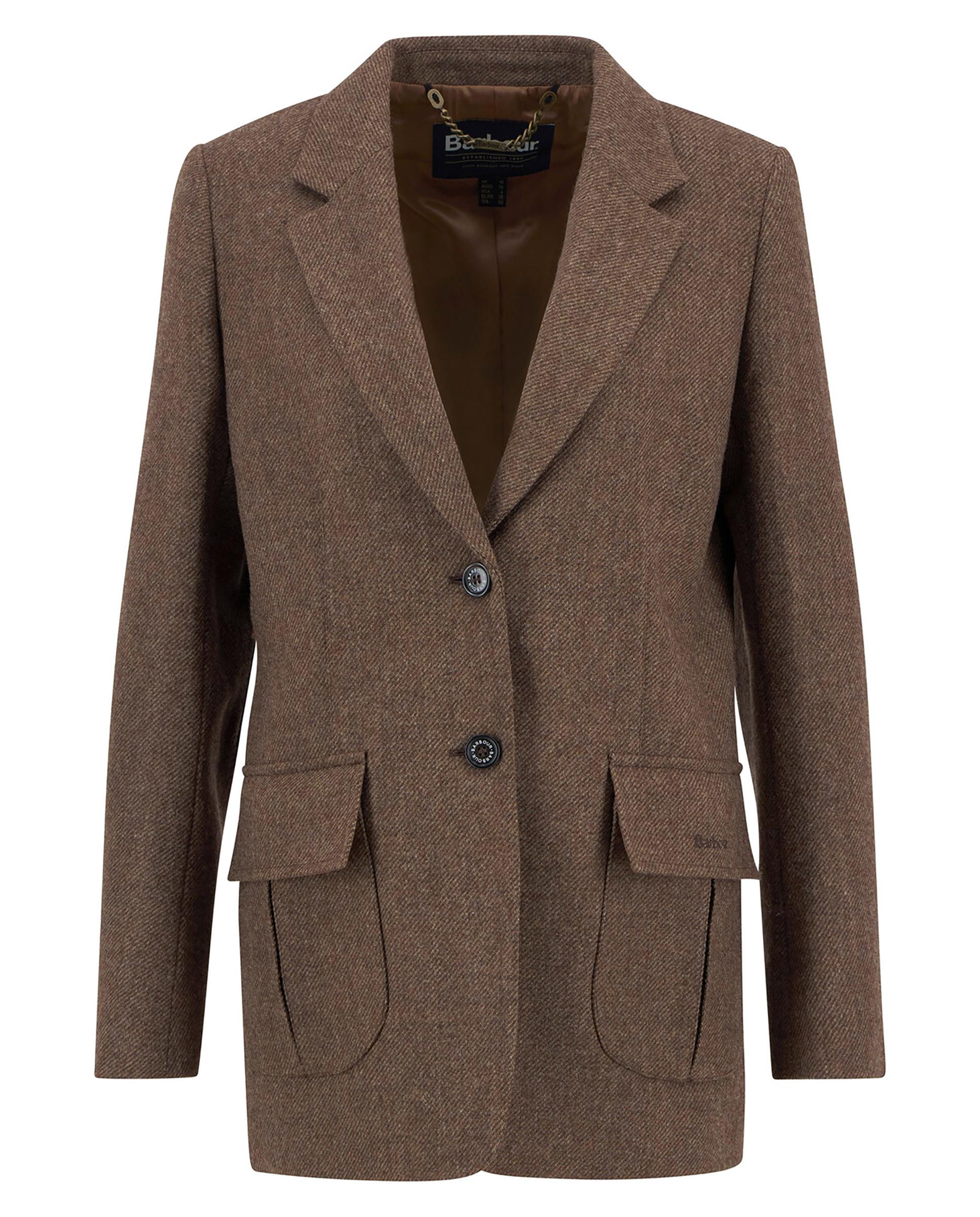 Blazer de mujer con doble botonadura con cuello de solapa y bolsillos frontales tipo parche con solapa de cierre - Barbour - Marrón Marrón-7
