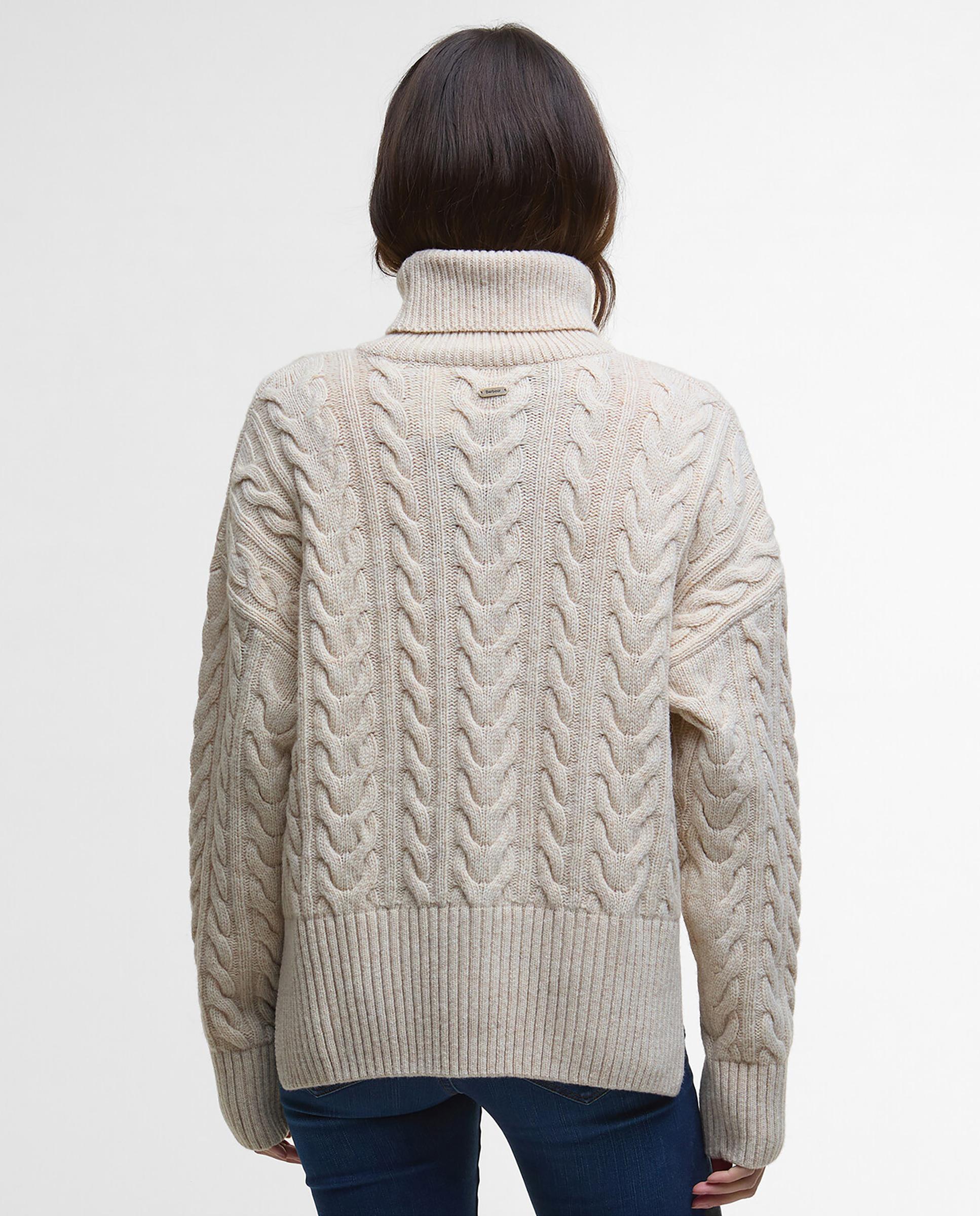 Jersey de mujer de punto grueso con corte ligeramente amplio y cuello acanalado con diseño de espiga - Barbour - Beige Beige-2