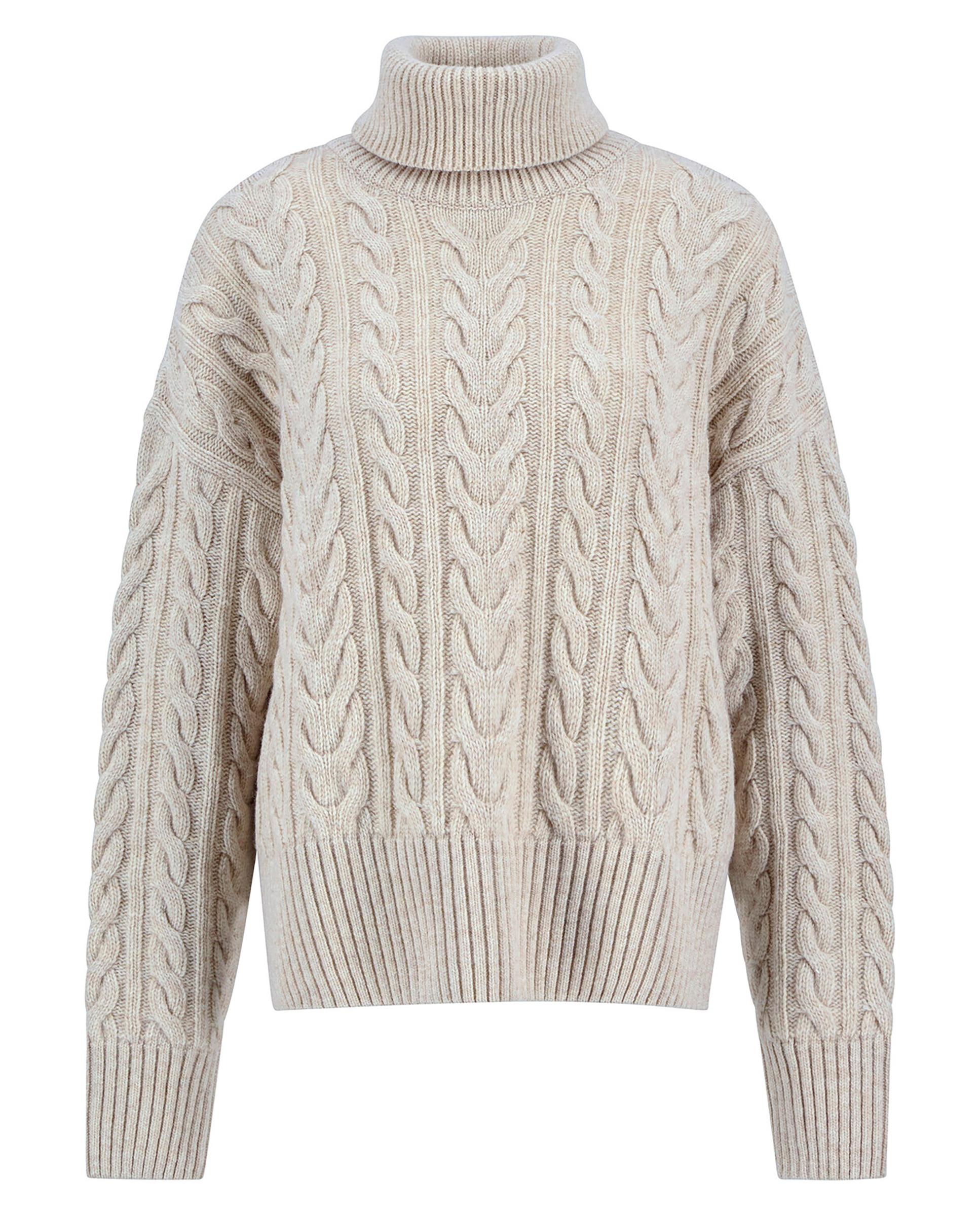 Jersey de mujer de punto grueso con corte ligeramente amplio y cuello acanalado con diseño de espiga - Barbour - Beige Beige-7