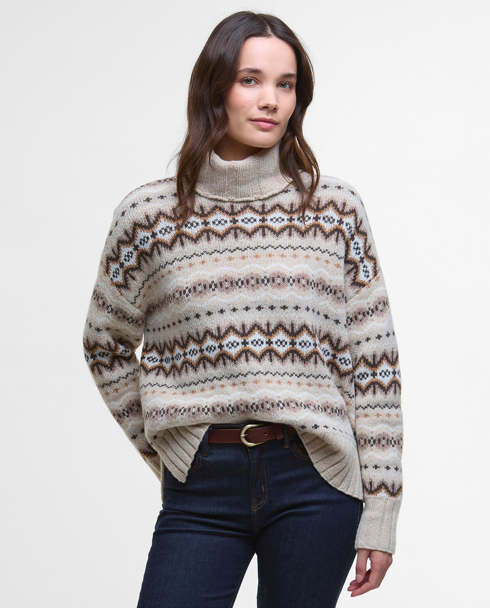 Jersey de mujer de punto grueso con cuello alto acanalado y acabados en canalé en puños y bajo - Barbour - Multicolor Multicolor-1
