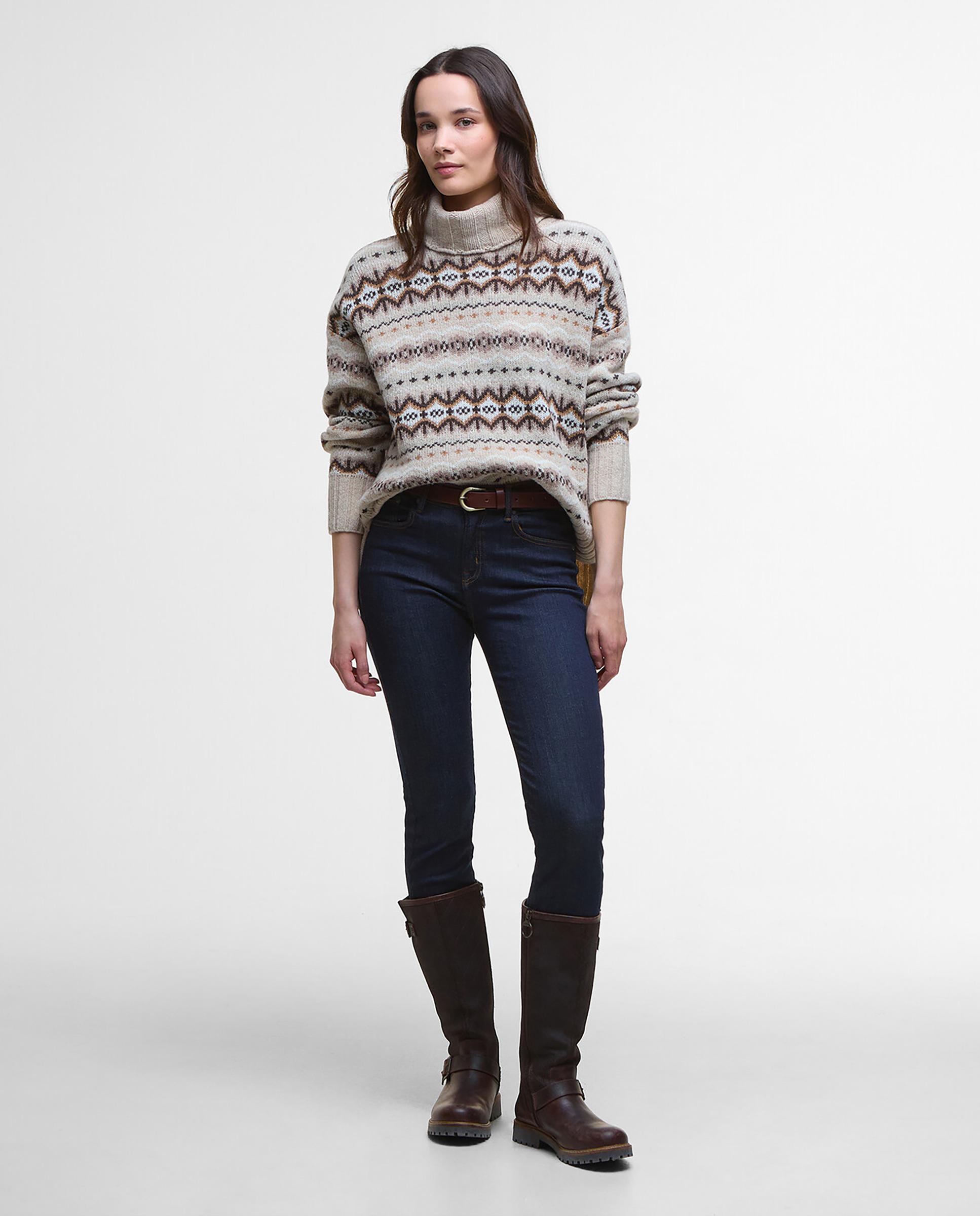 Jersey de mujer de punto grueso con cuello alto acanalado y acabados en canalé en puños y bajo - Barbour - Multicolor Multicolor-3