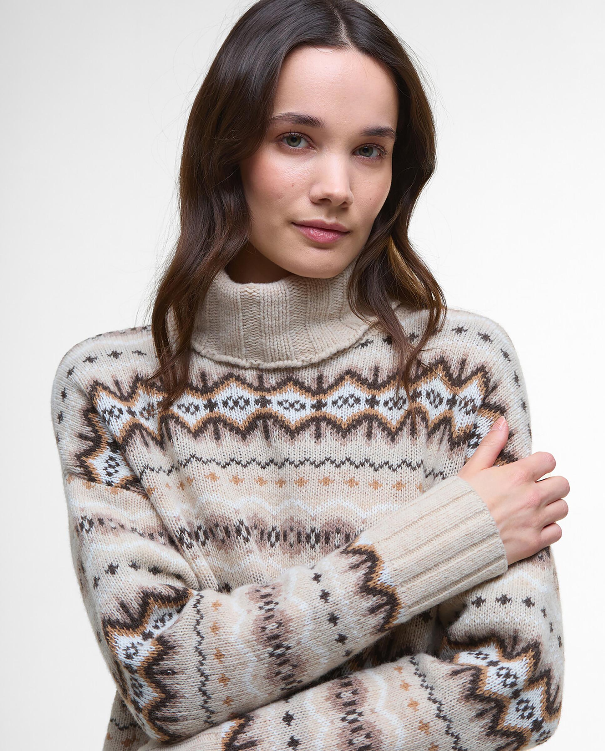 Jersey de mujer de punto grueso con cuello alto acanalado y acabados en canalé en puños y bajo - Barbour - Multicolor Multicolor-4
