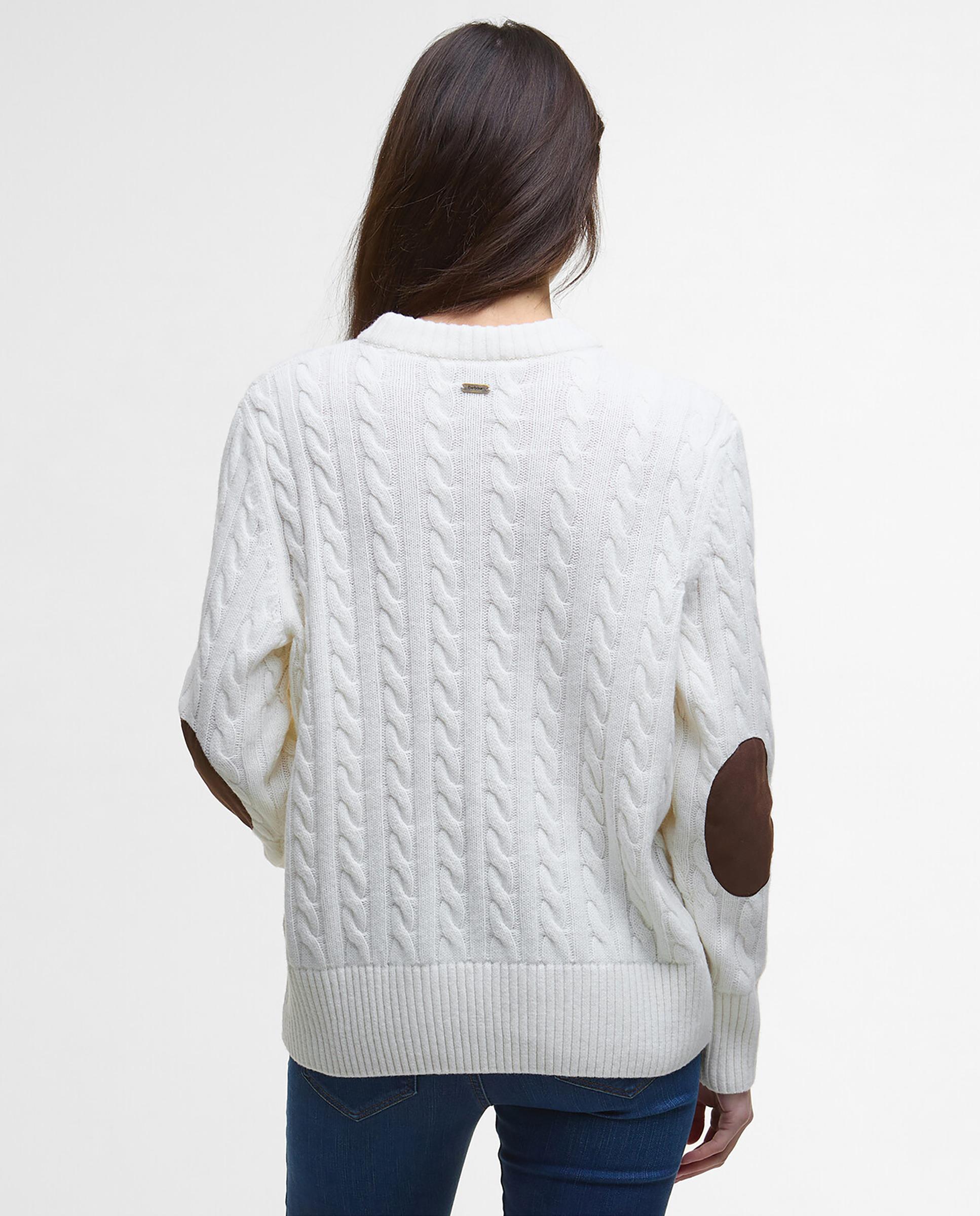 Jersey de mujer de punto grueso con corte ligeramente amplio y cuello acanalado con diseño de espiga - Barbour - Gris Gris-2
