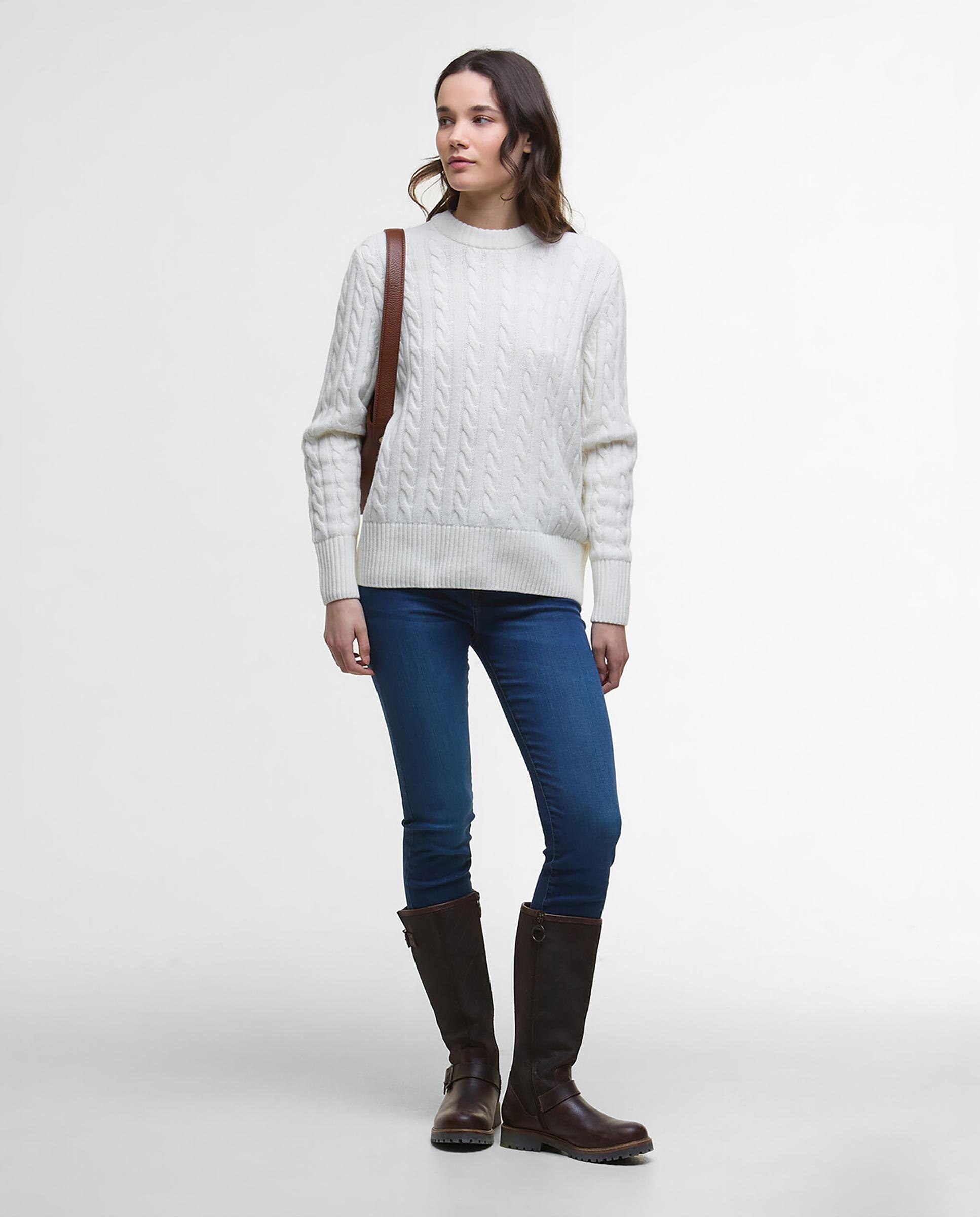 Jersey de mujer de punto grueso con corte ligeramente amplio y cuello acanalado con diseño de espiga - Barbour - Gris Gris-3