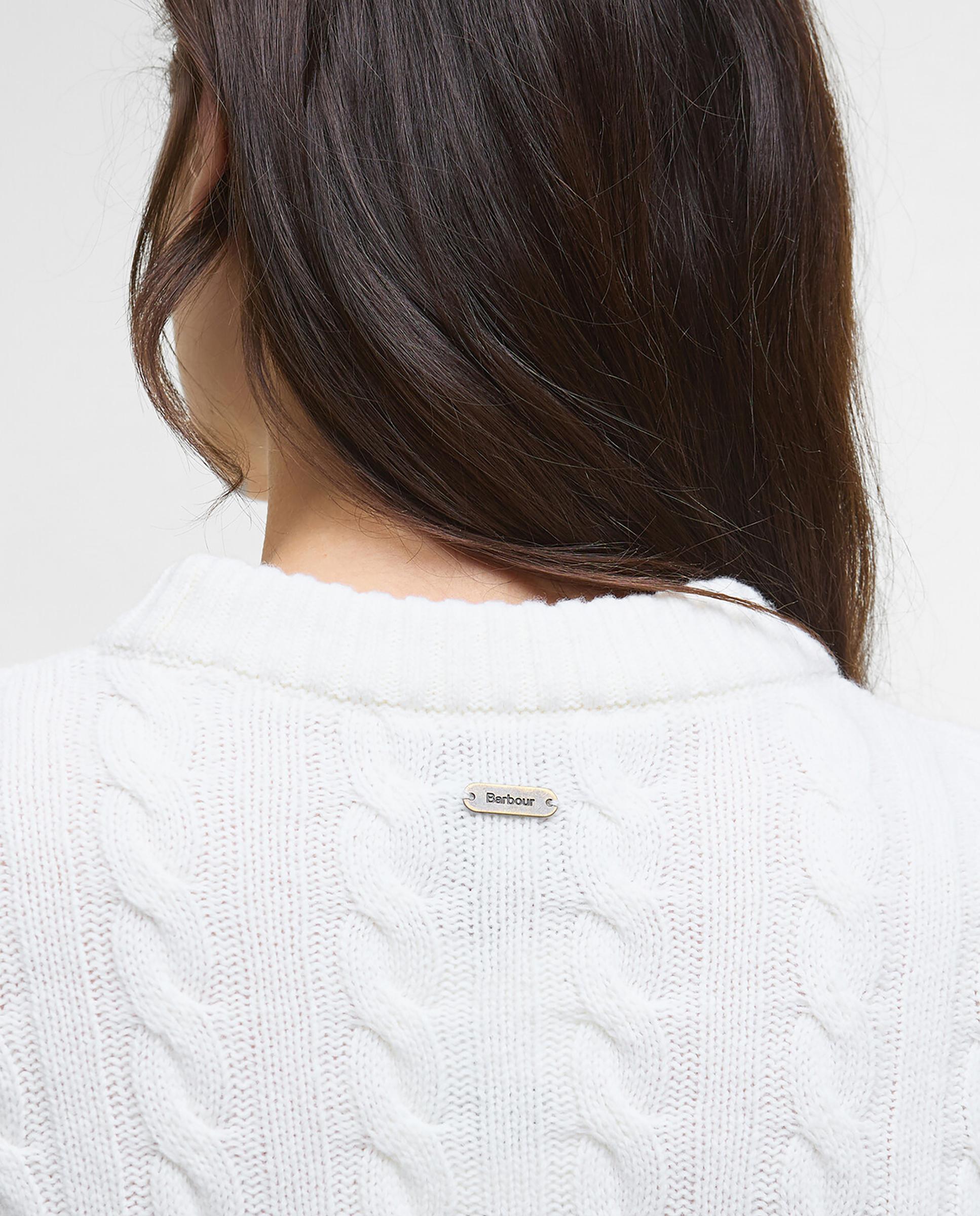 Jersey de mujer de punto grueso con corte ligeramente amplio y cuello acanalado con diseño de espiga - Barbour - Gris Gris-5