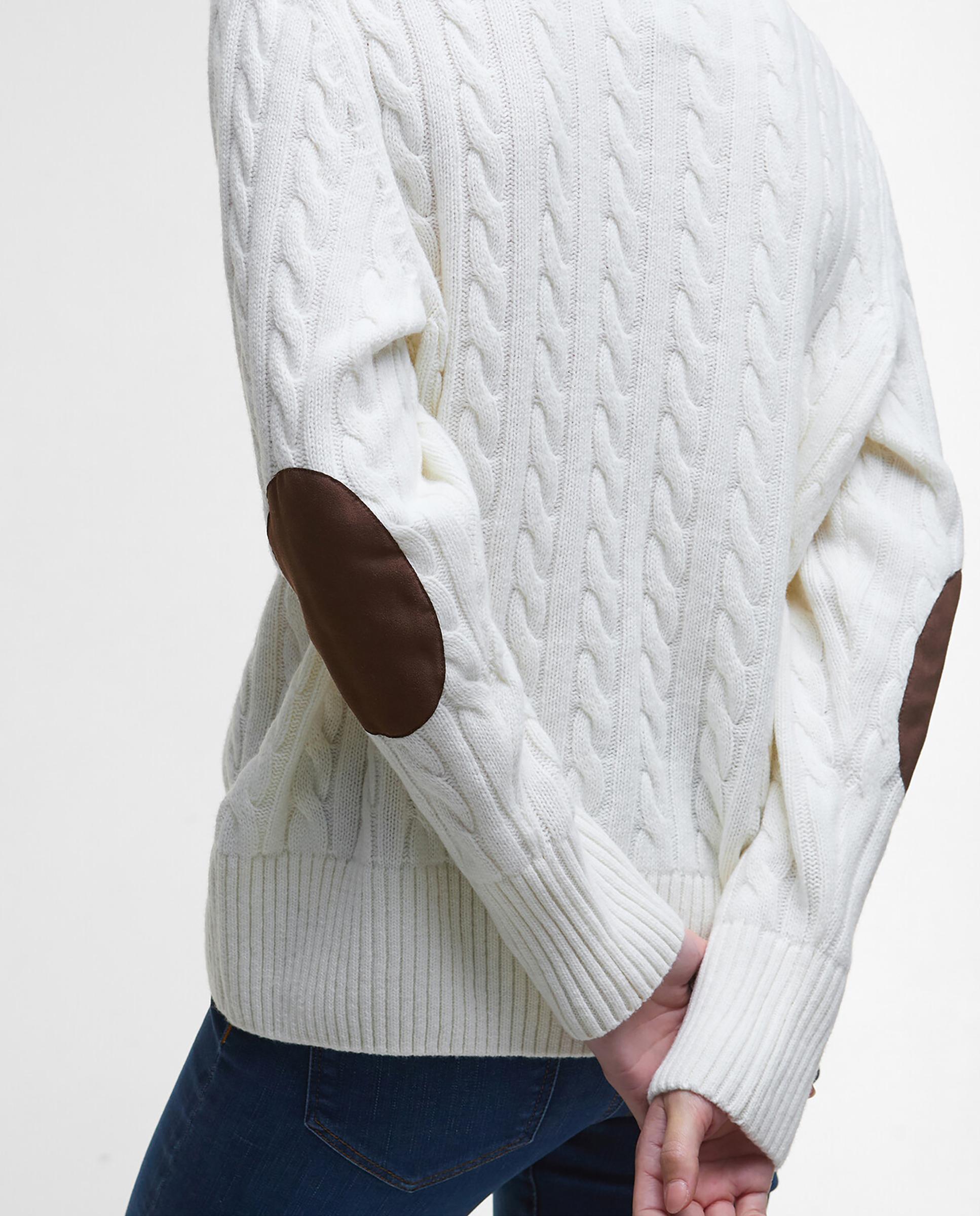 Jersey de mujer de punto grueso con corte ligeramente amplio y cuello acanalado con diseño de espiga - Barbour - Gris Gris-6