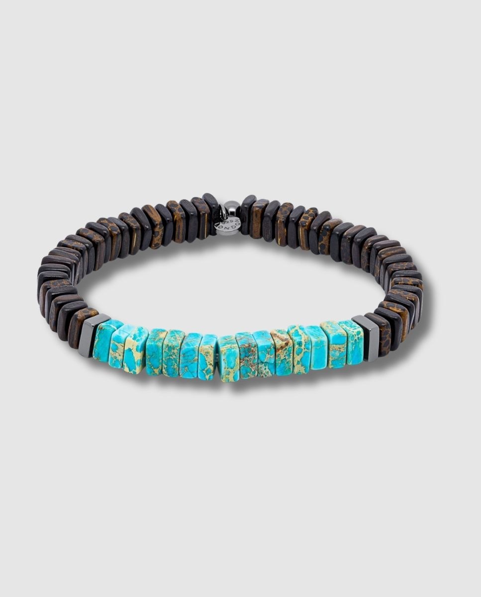 Imagen 0 de Pulsera de hombre legno rodio negro jaspe tallado Marrón