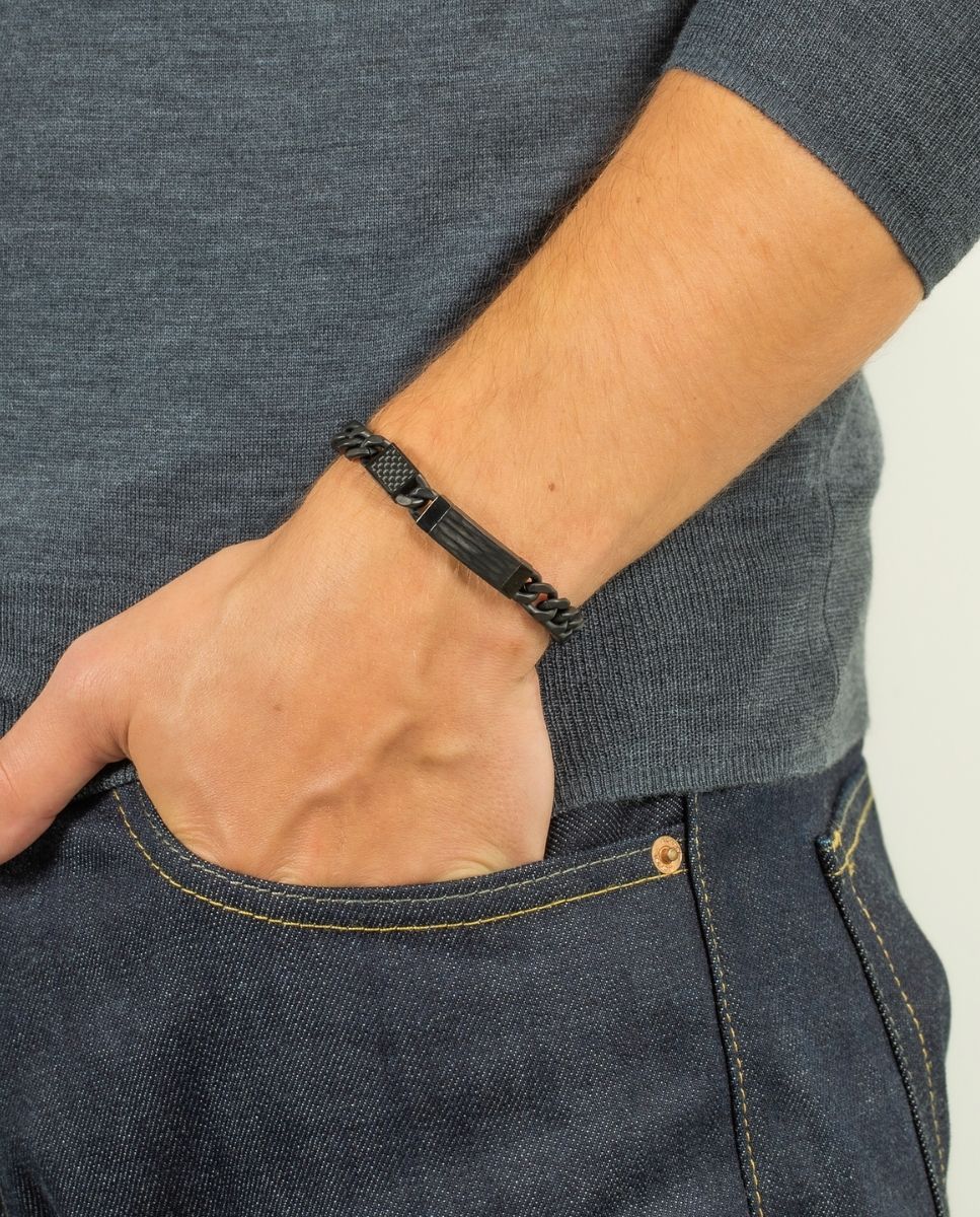 Pulsera de hombre catena carbon acero ip fibra de carbono - Tateossian - Negro Negro-4